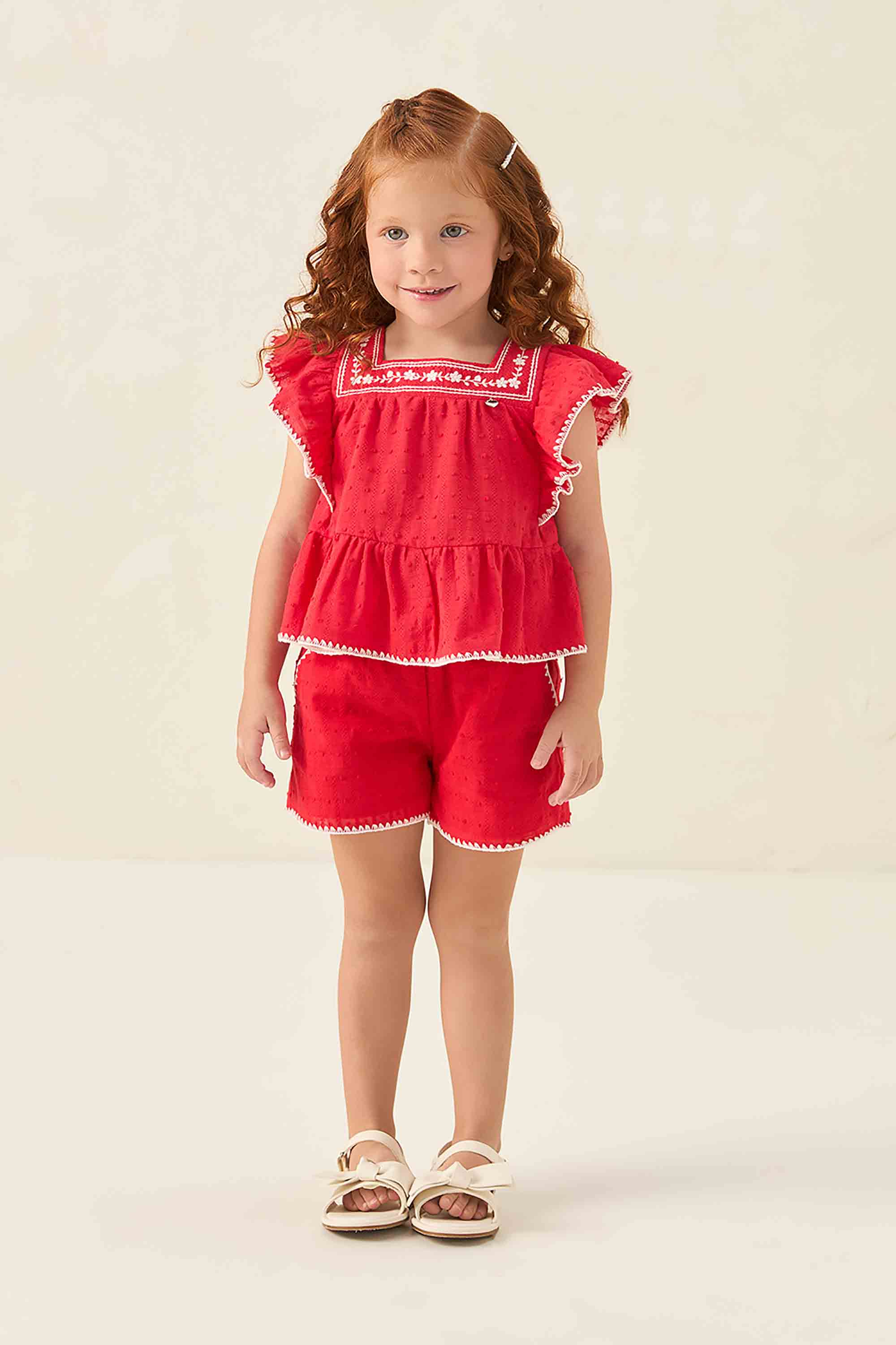 Conjunto Infantil Feminino Poá Vermelho Celebration — foto 1