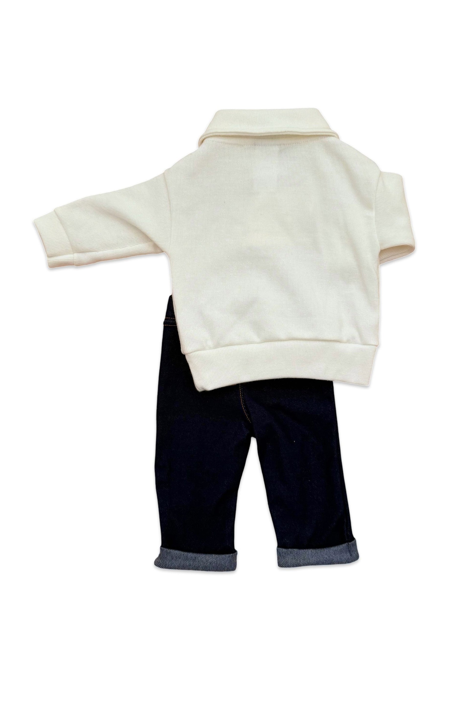 Conjunto Bebê Menino Calça Jeans e Suéter Off White — foto 4