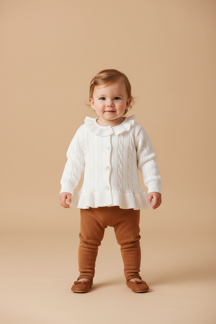 Cardigan Peplum Menina em Tricô Branco