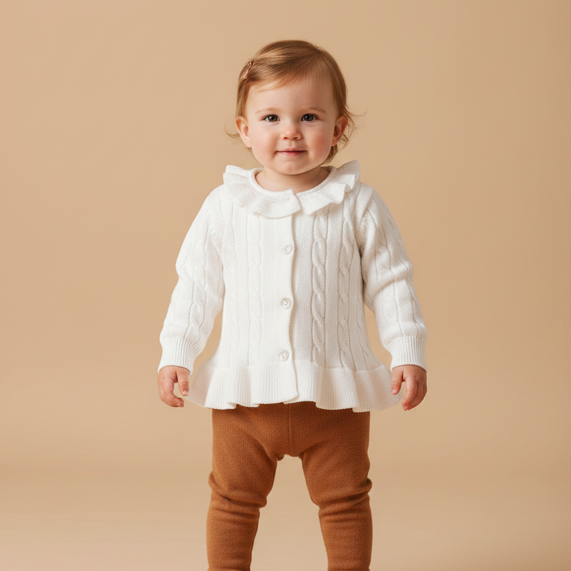 Cardigan Peplum Menina em Tricô Branco