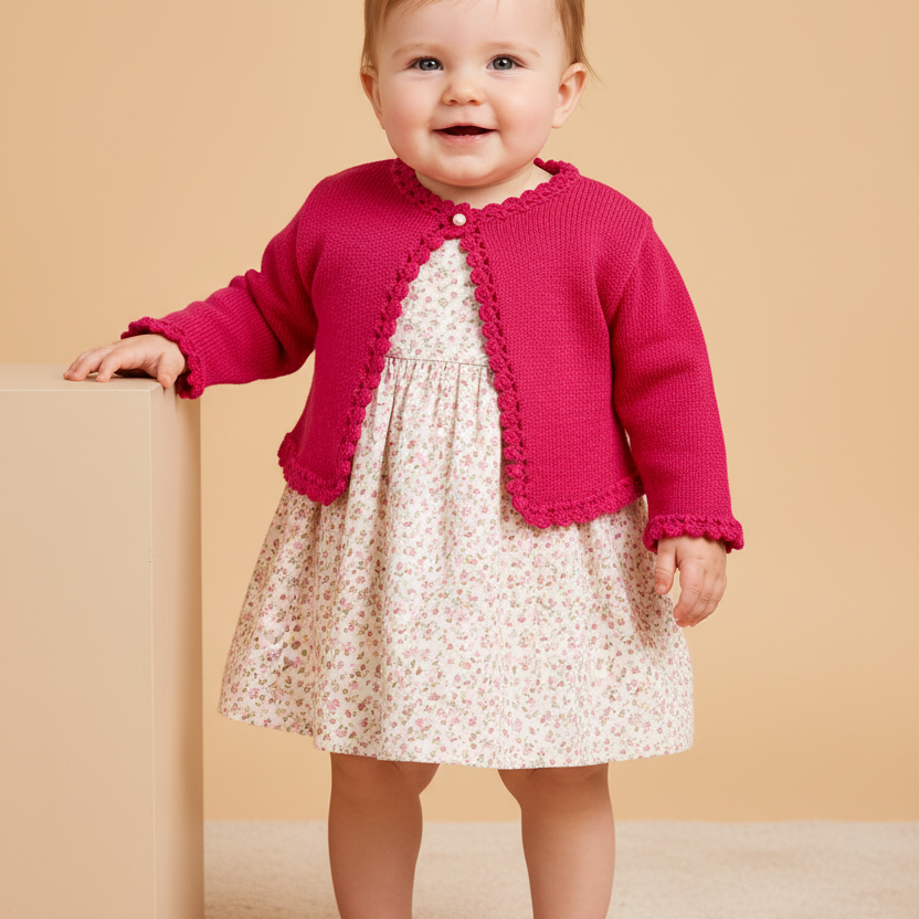 Bolero Bebê em Tricot Pink para Menina