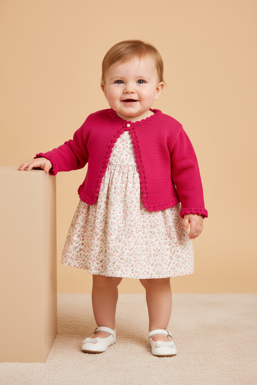 Bolero Bebê em Tricot Pink para Menina