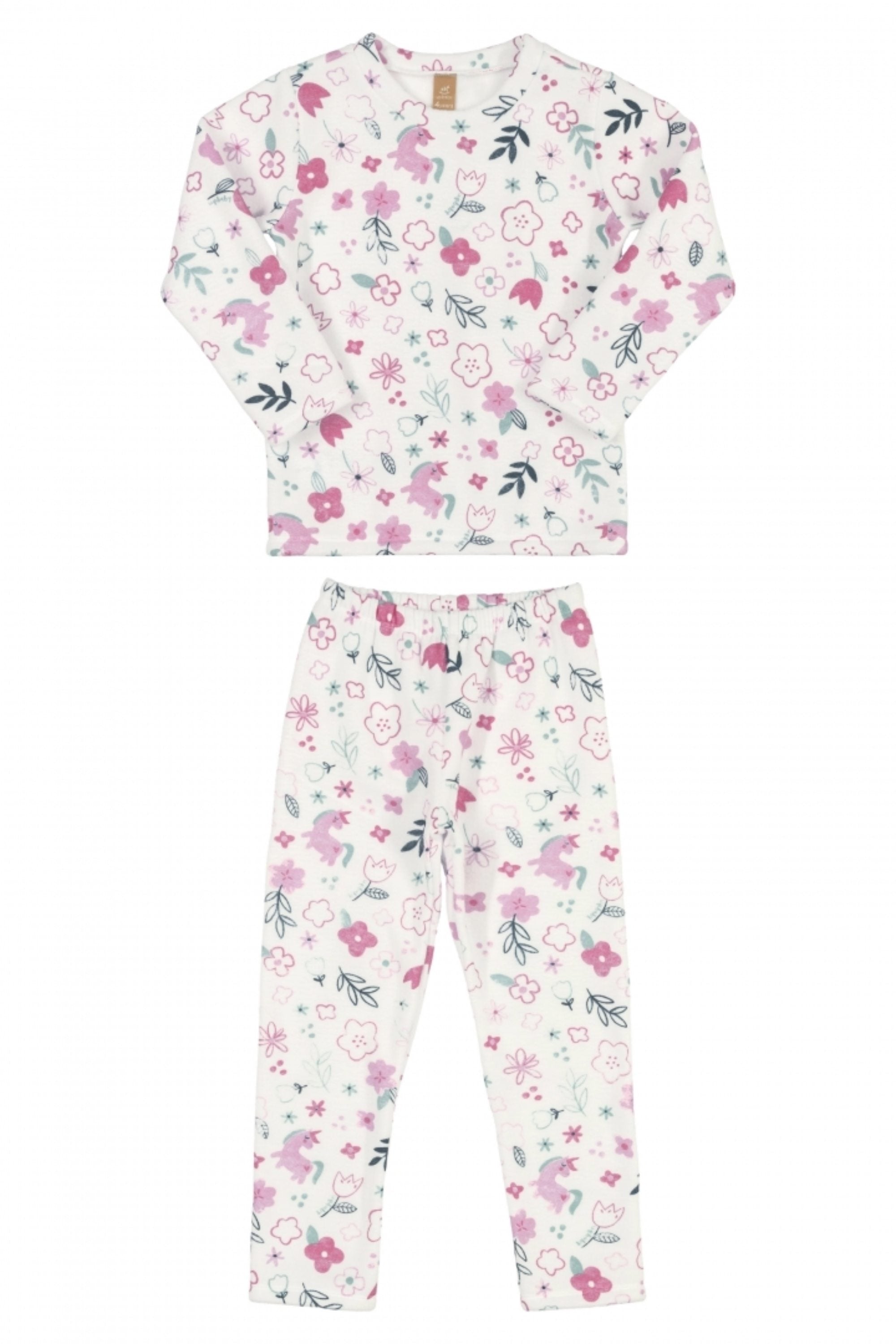 Pijama Infantil Menina Manga Longa e Calça em Soft Floral — foto 1