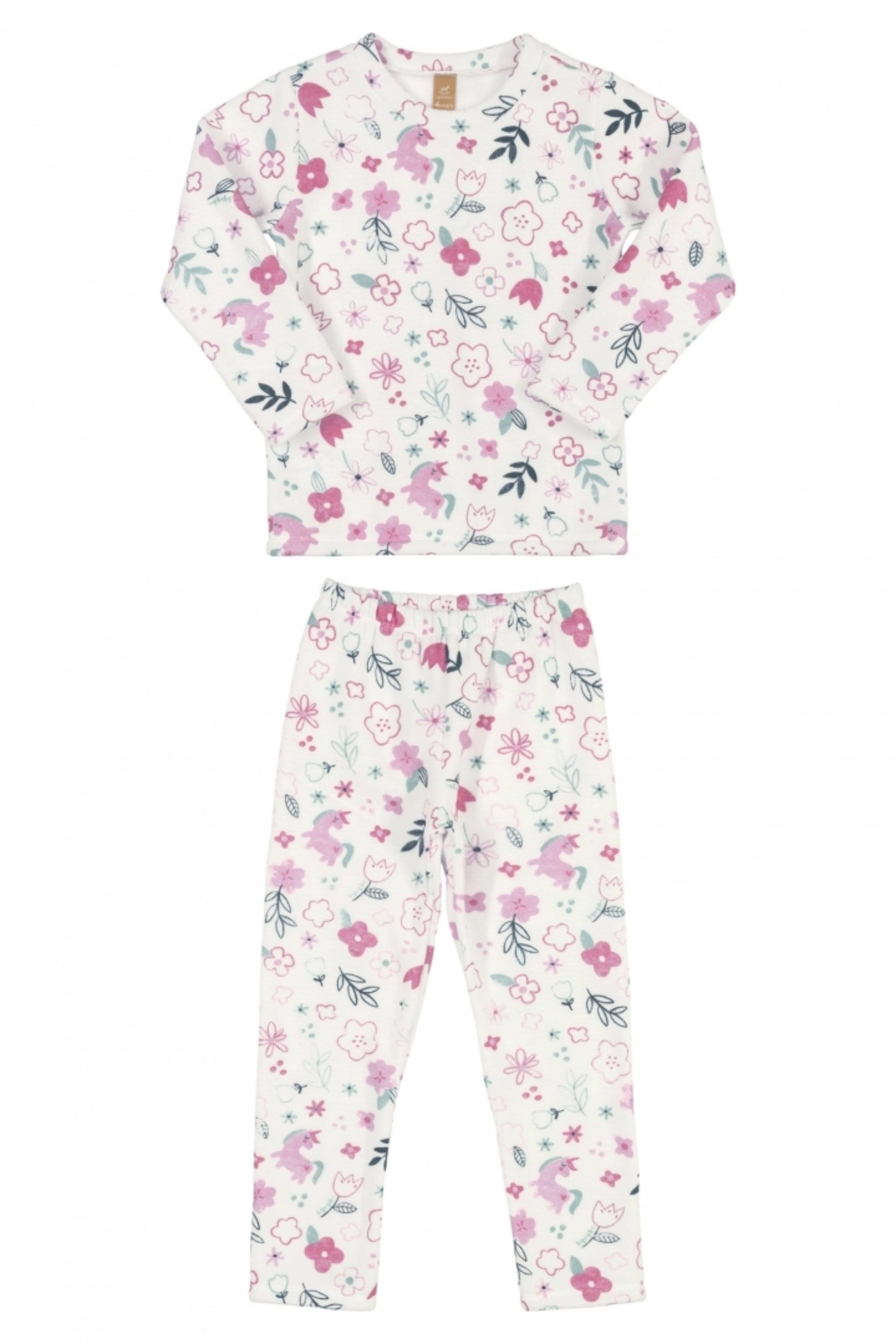 Pijama Infantil Menina Manga Longa e Calça em Soft Floral — foto 1