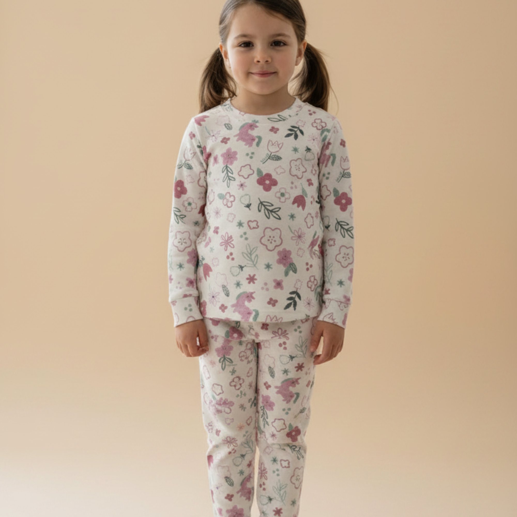 Pijama Infantil Menina Manga Longa e Calça em Soft Floral