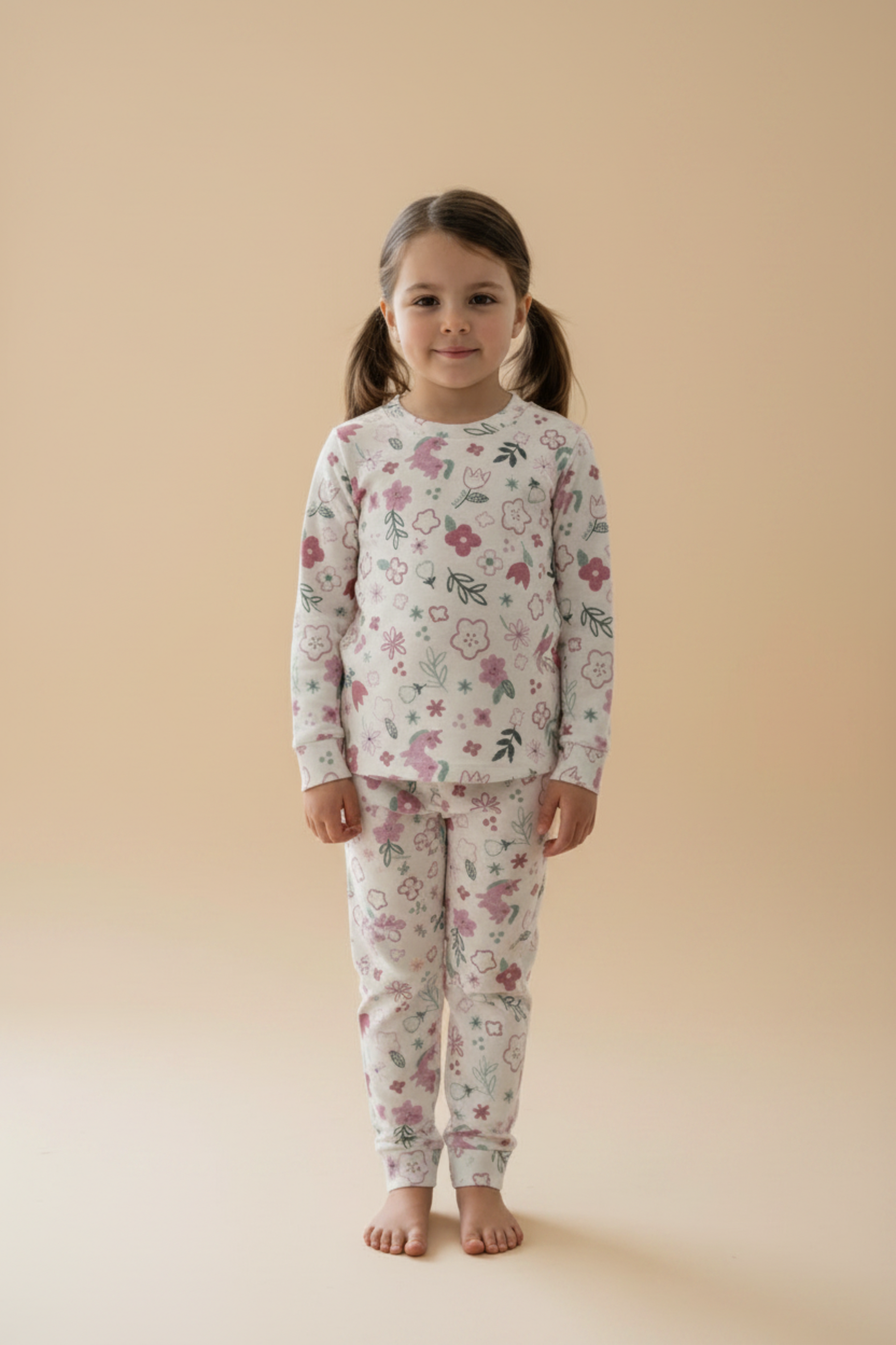 Pijama Infantil Menina Manga Longa e Calça em Soft Floral
