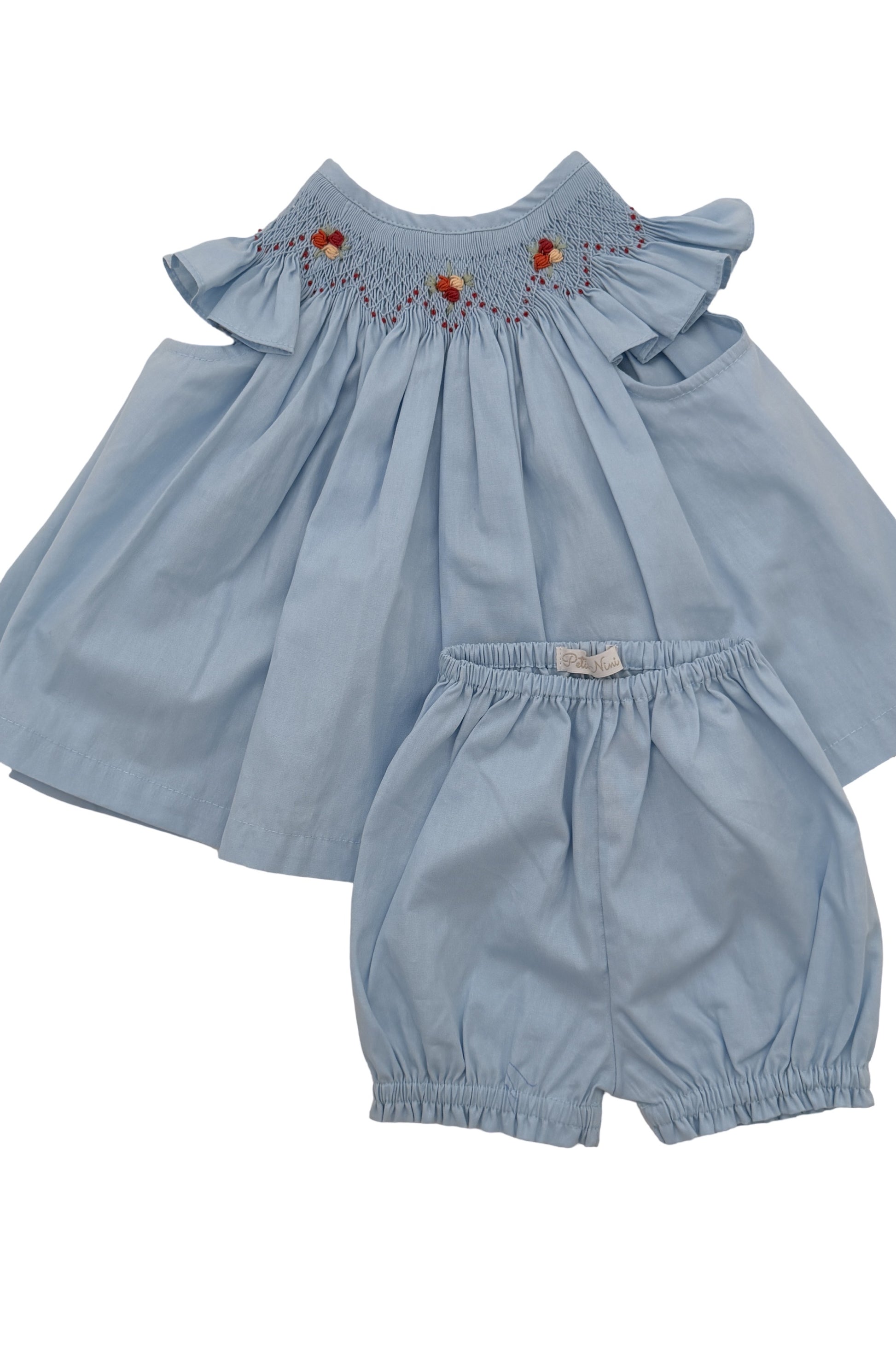 Vestido Bebê Russinho Azul Bordado Floral Vermelho — foto 3