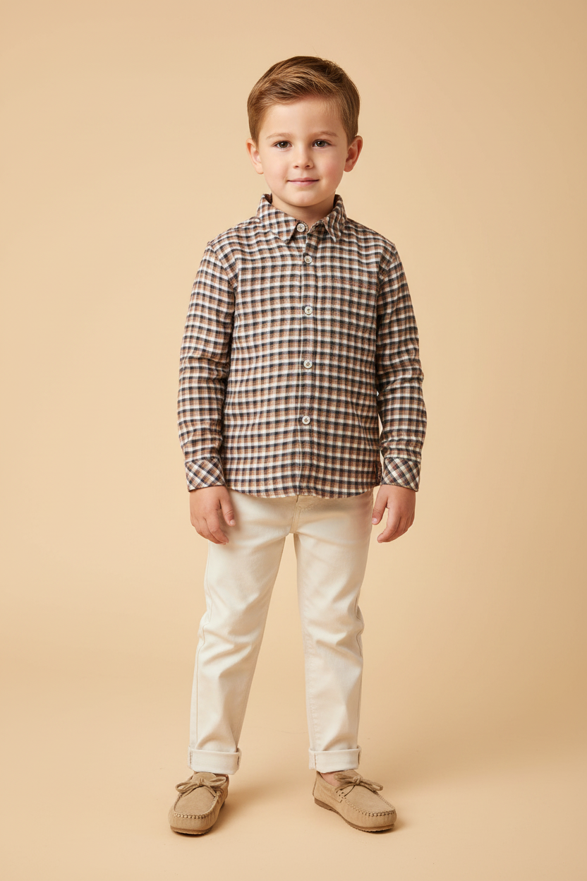 Camisa Infantil Xadrez para Menino Taos Amarela Manga Longa