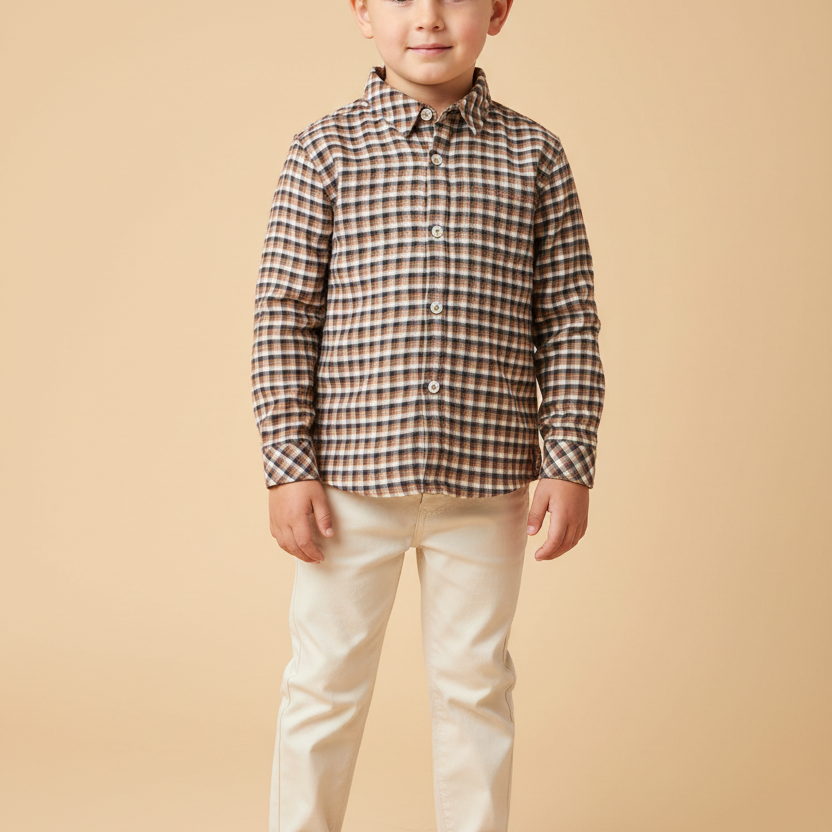 Camisa Infantil Xadrez para Menino Taos Amarela Manga Longa
