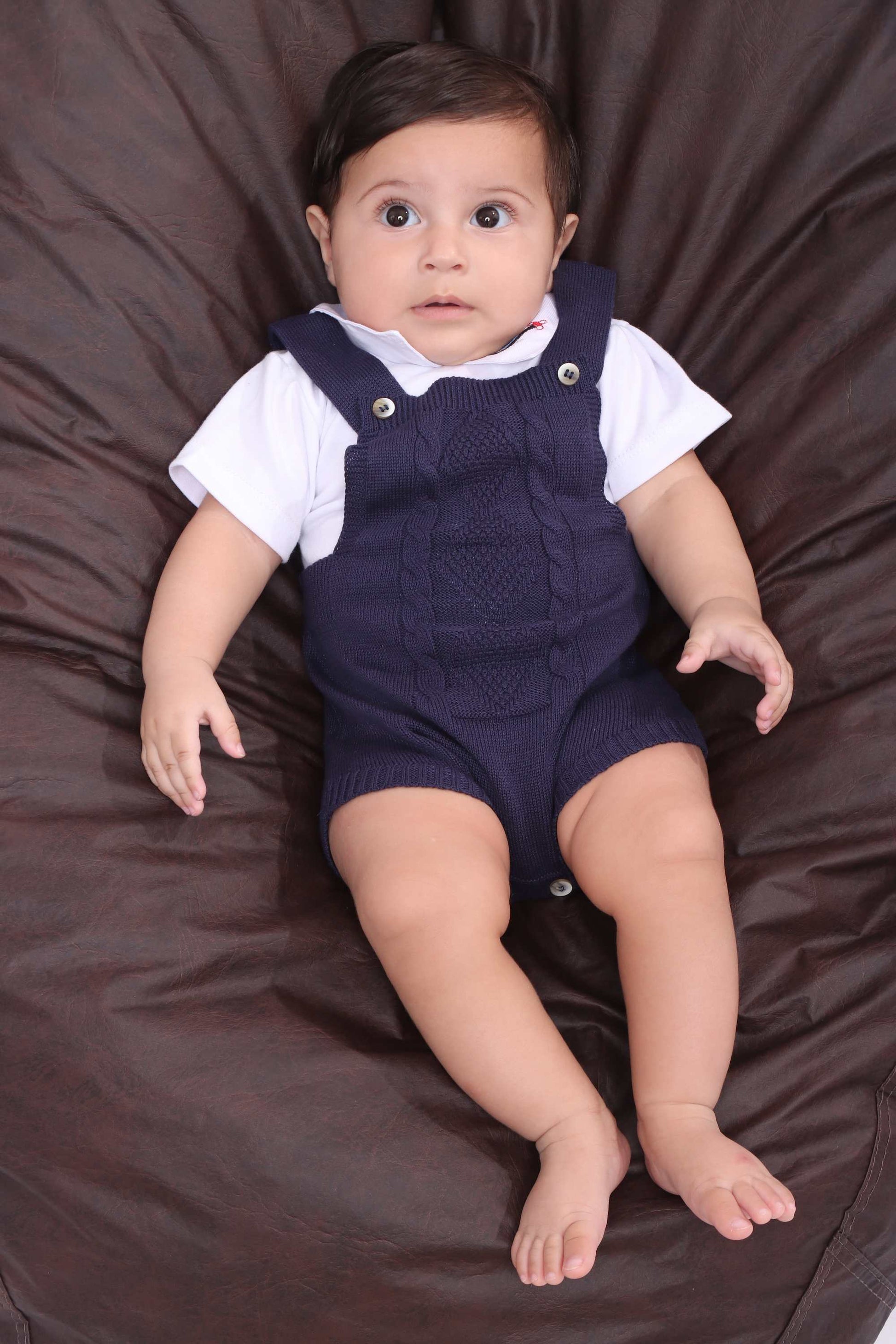 Romper Bebê Menino Azul Marinho e Tricô