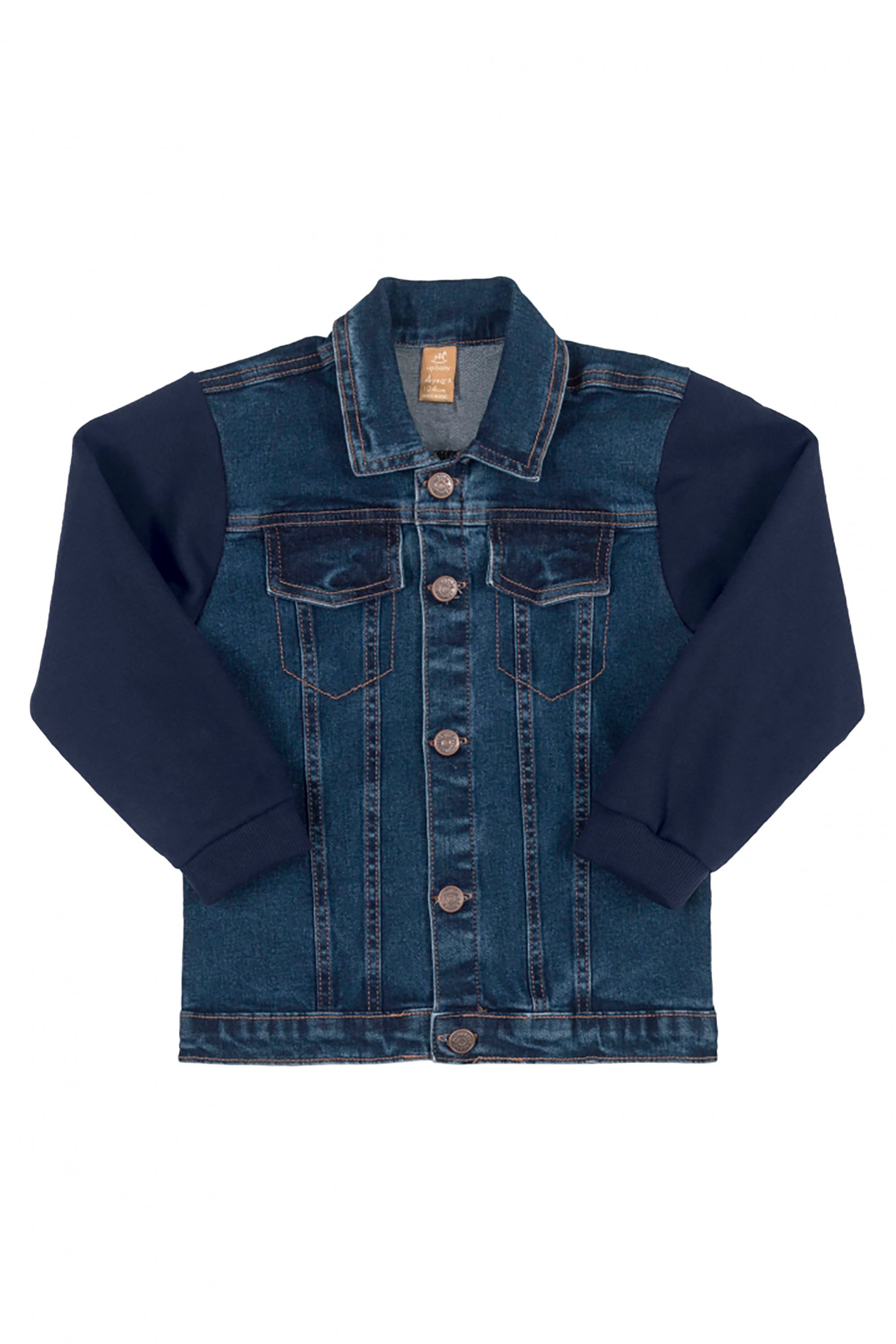 Jaqueta Infantil Jeans com Mangas em Moletom — foto 2