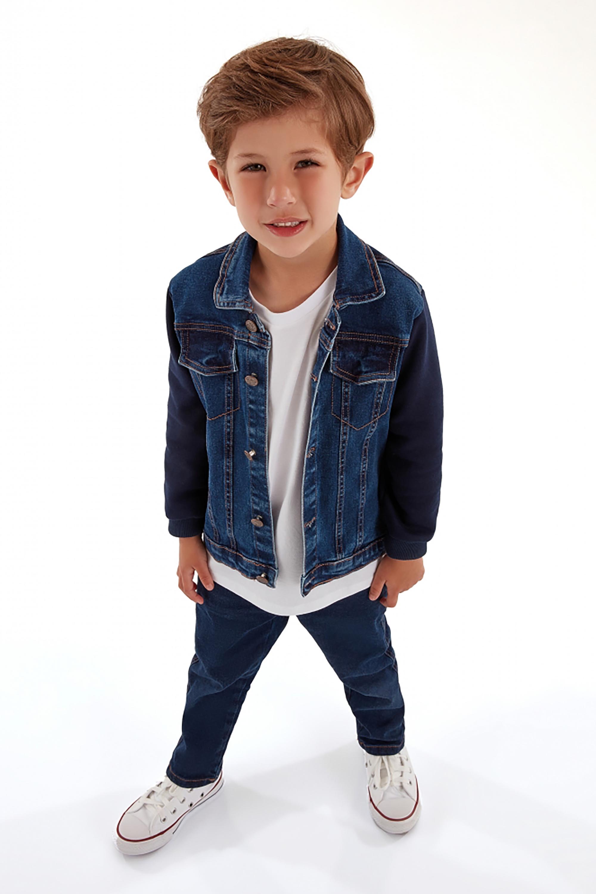 Jaqueta Infantil Jeans com Mangas em Moletom — foto 1