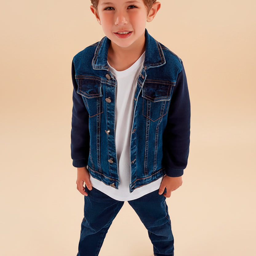 Jaqueta Infantil Jeans com Mangas em Moletom — foto 1