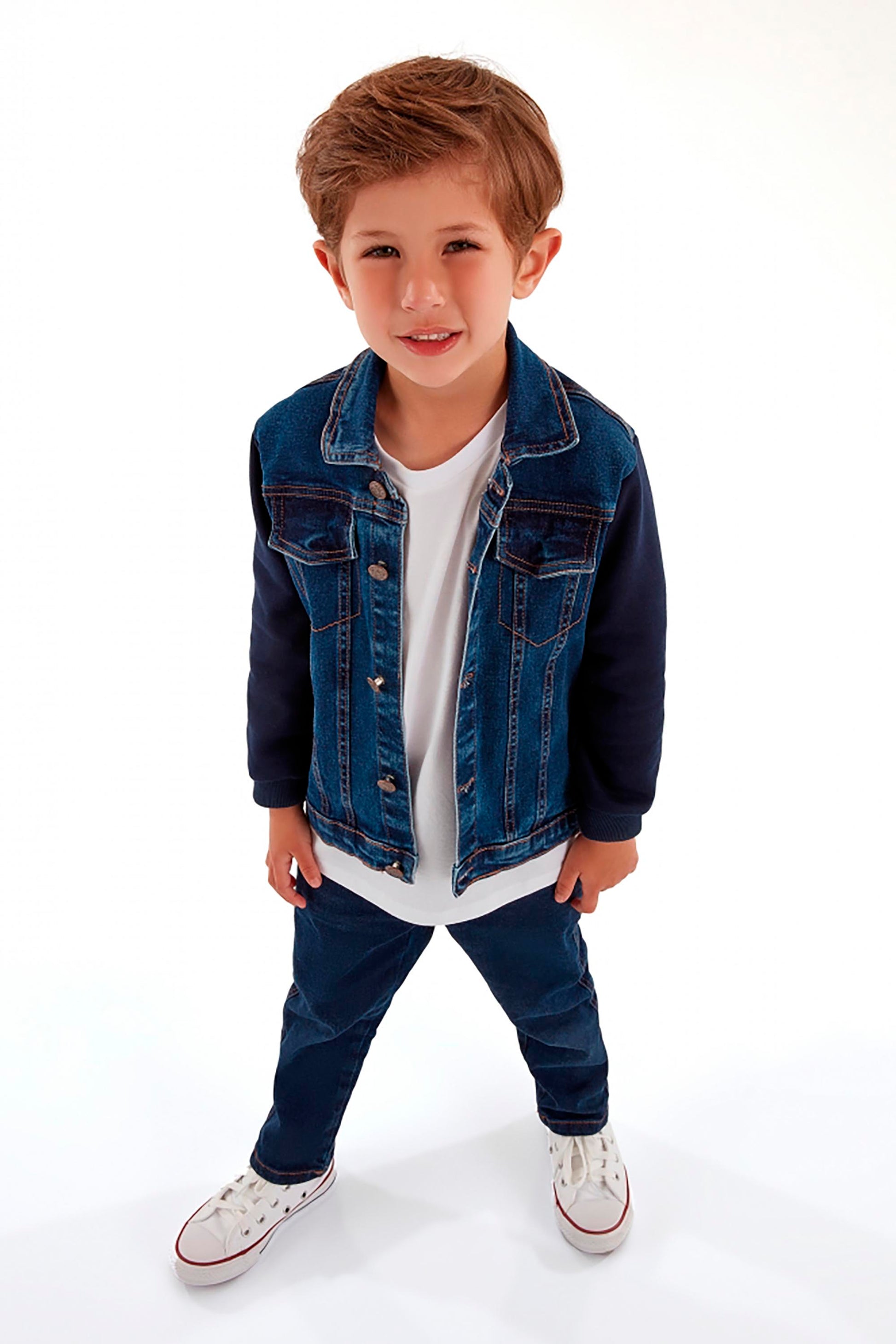 Jaqueta Infantil Jeans com Mangas em Moletom — foto 1