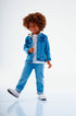 Jaqueta Infantil Jeans Azul Lavado com Capuz em Moletom Mescla — foto 1