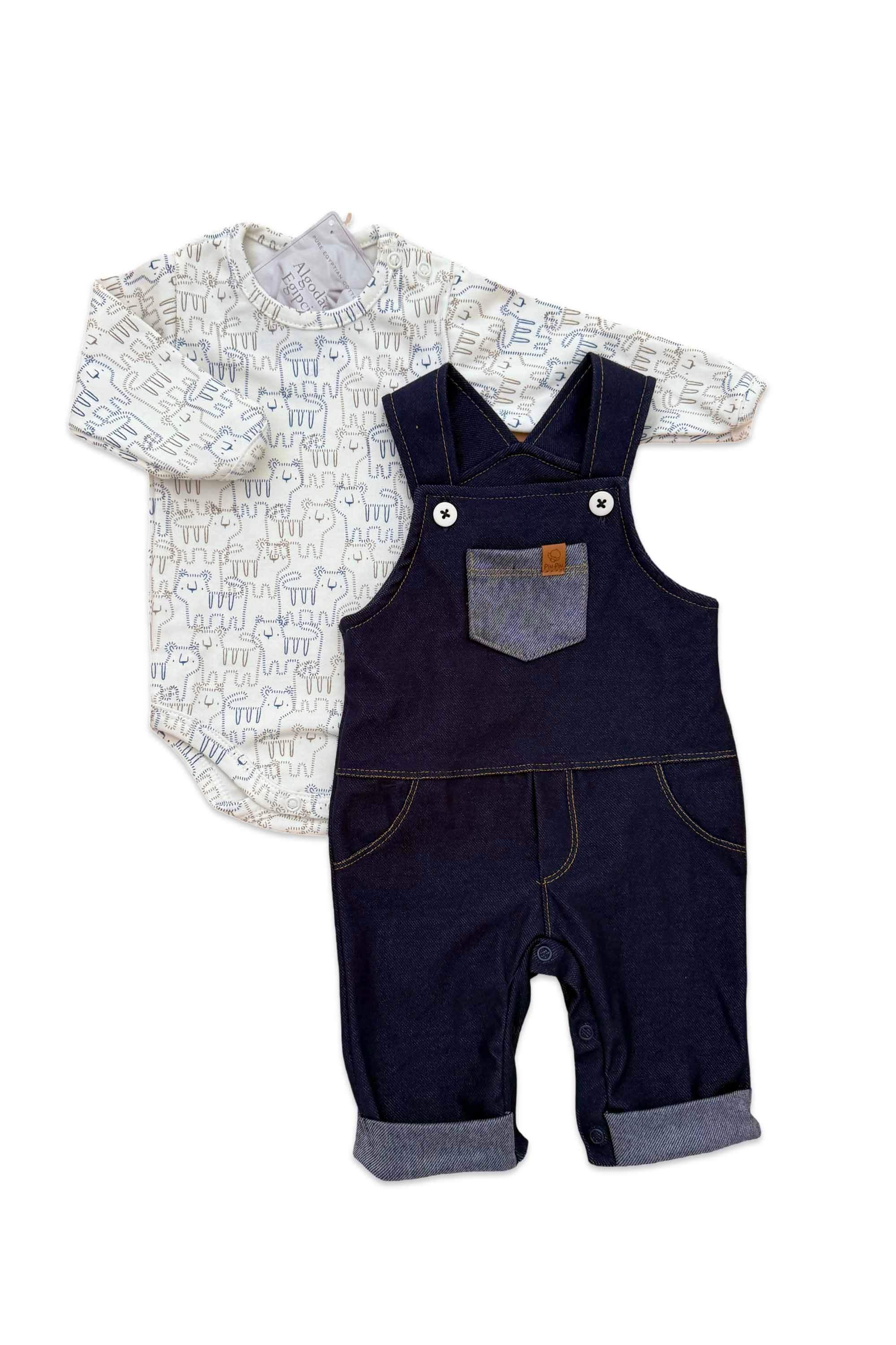 Jardineira para Bebê Menino Moletinho Jeans e Body Estampa Tigre — foto 2