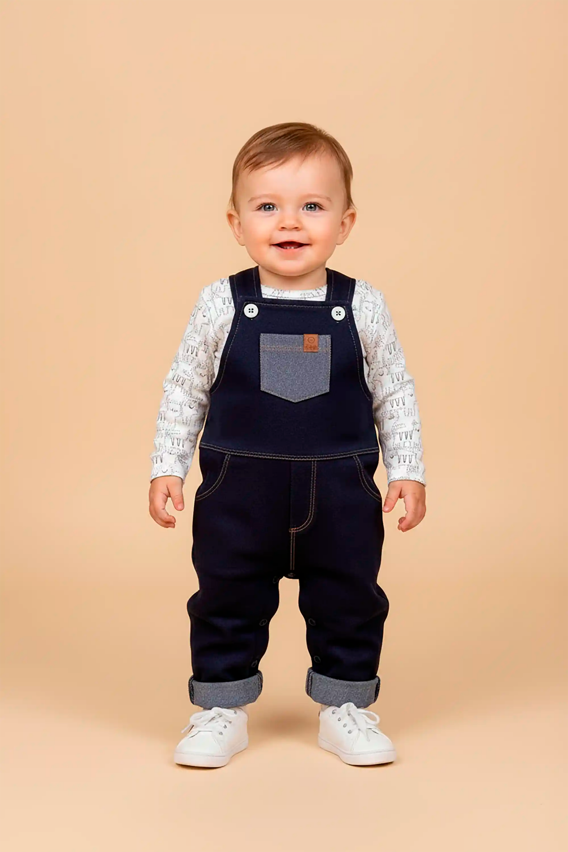 Jardineira para Bebê Menino Moletinho Jeans e Body Estampa Tigre