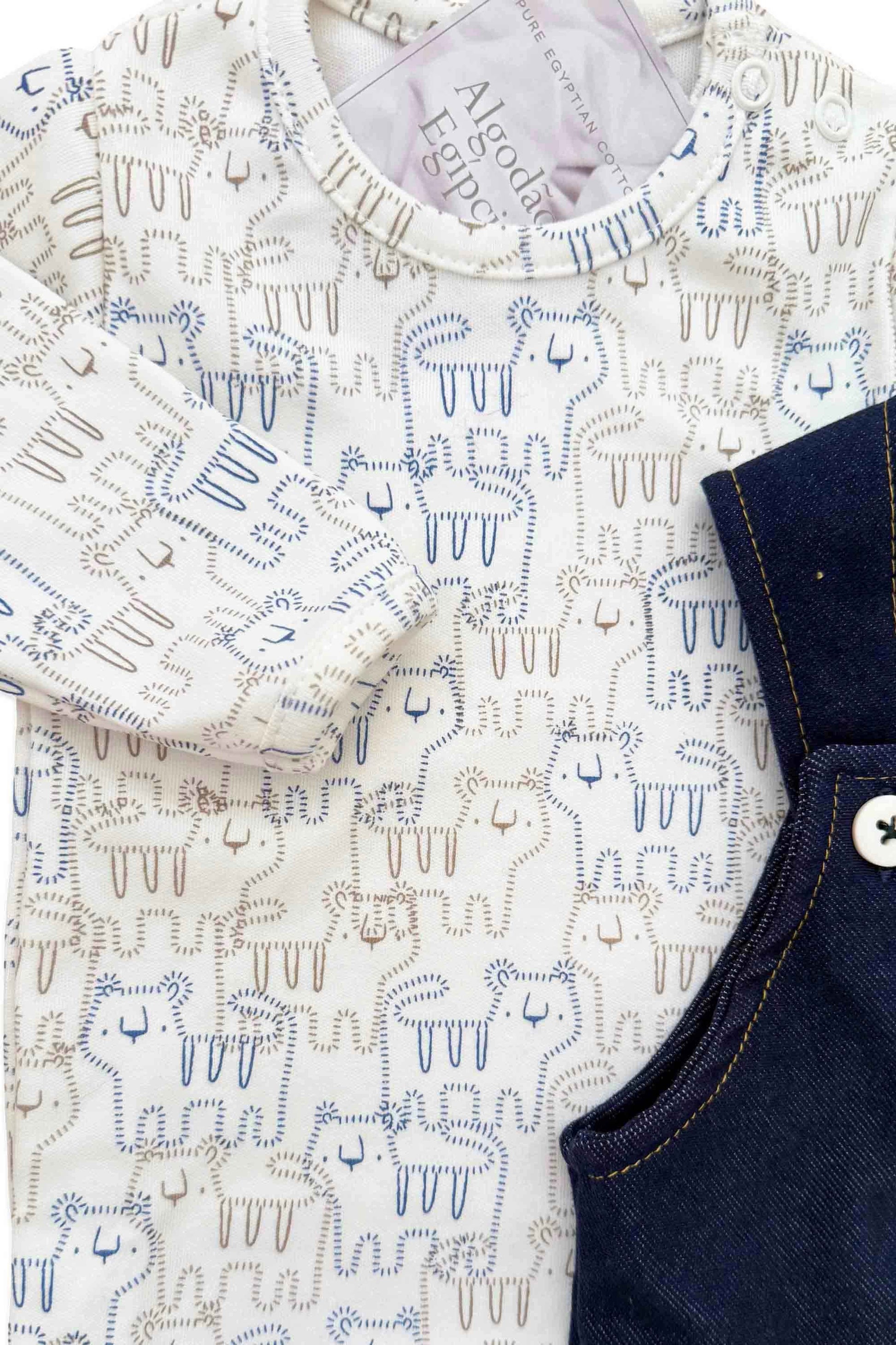 Jardineira para Bebê Menino Moletinho Jeans e Body Estampa Tigre — foto 3