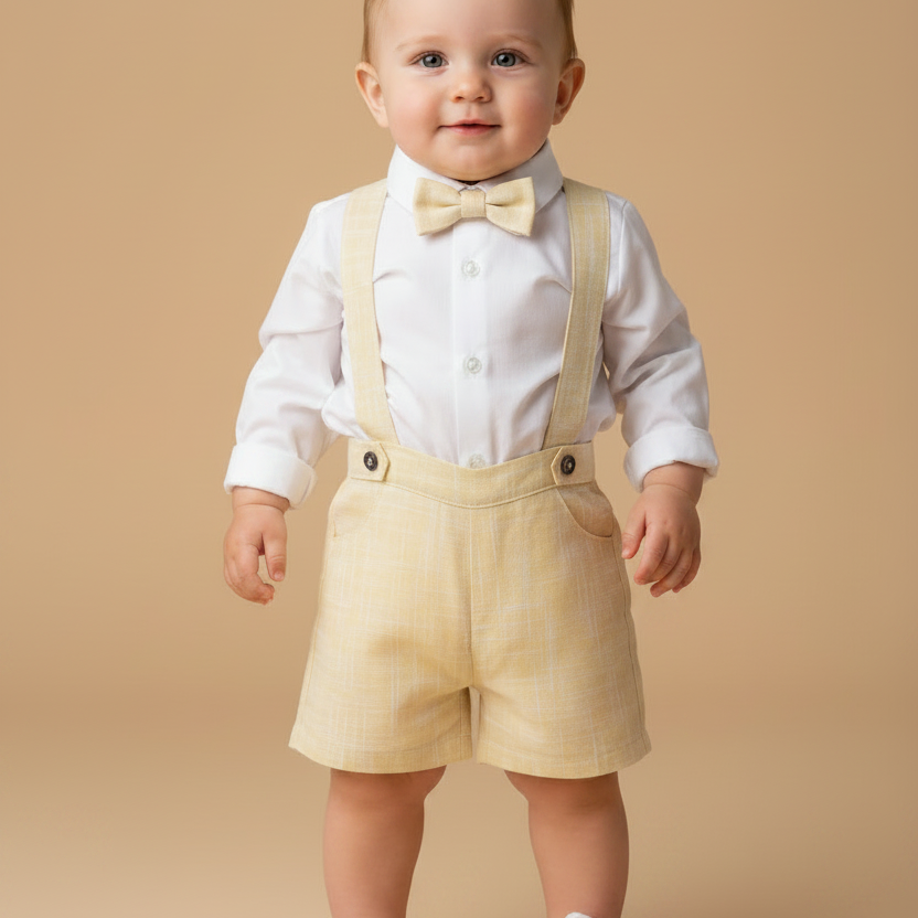 Jardineira Curta com Suspensórios para Bebê Amarela