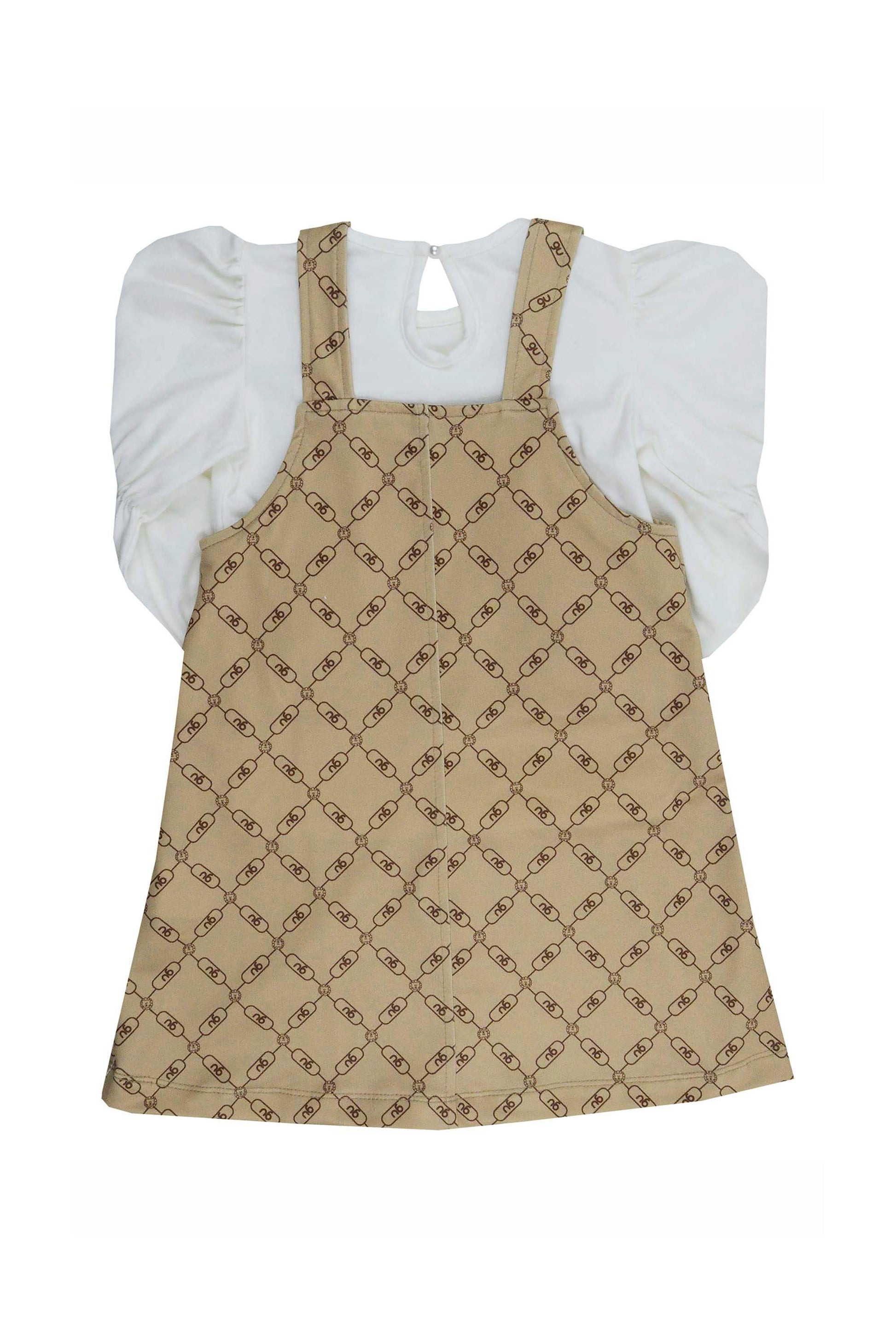 Jardineira Infantil para Menina com Blusa em Malha Off White — foto 3