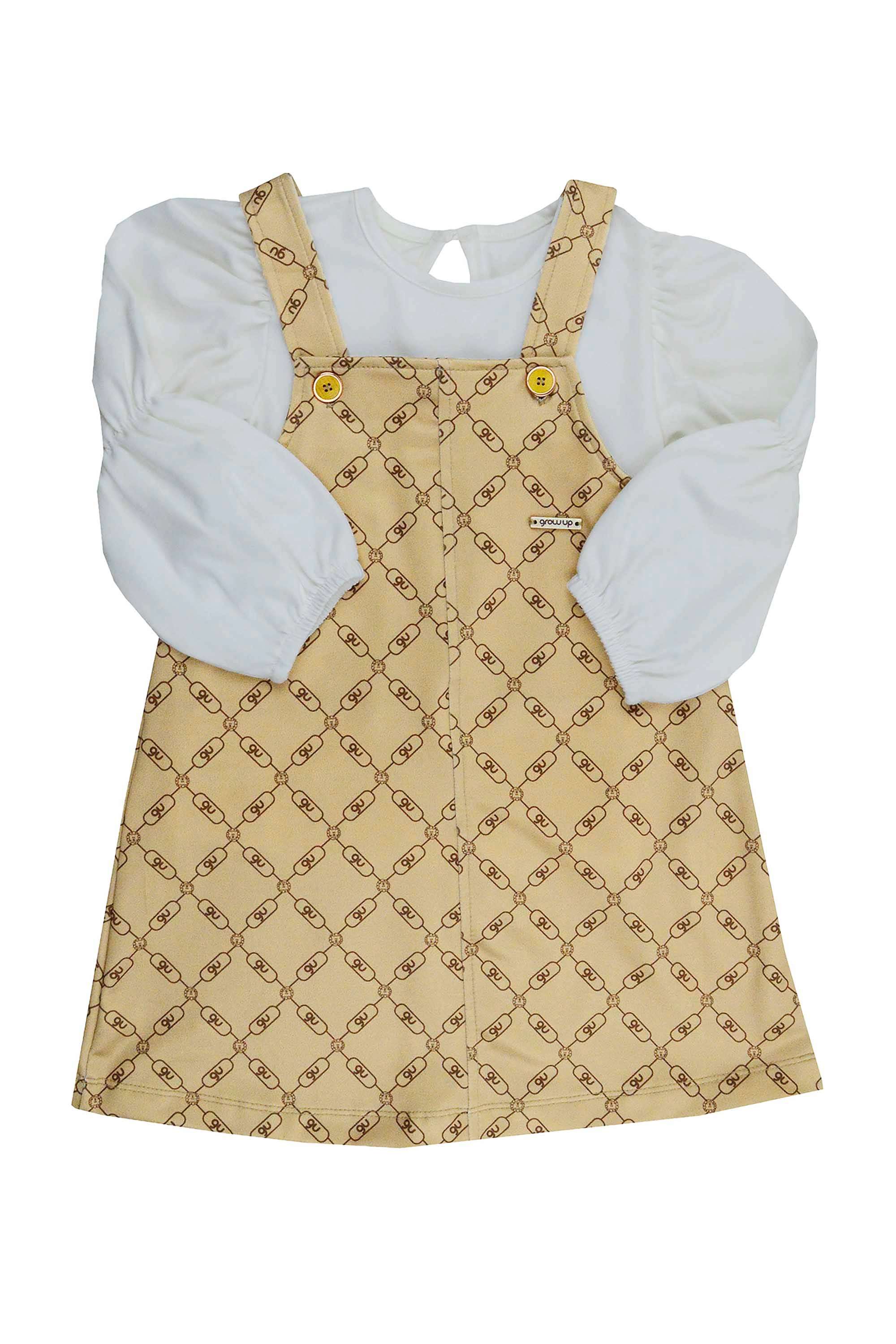 Jardineira Infantil para Menina com Blusa em Malha Off White — foto 2
