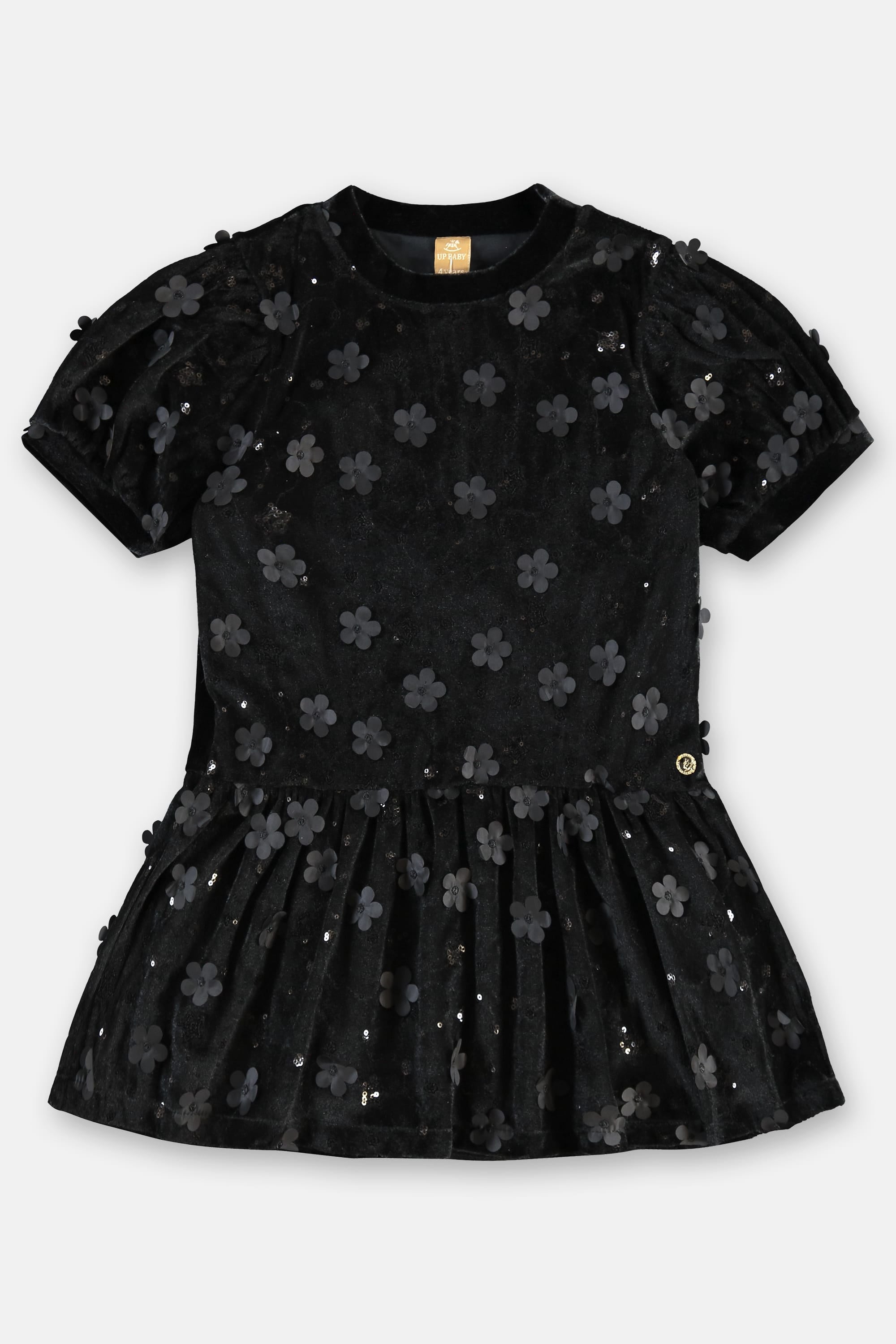 Vestido Infantil Veludo Preto Floral