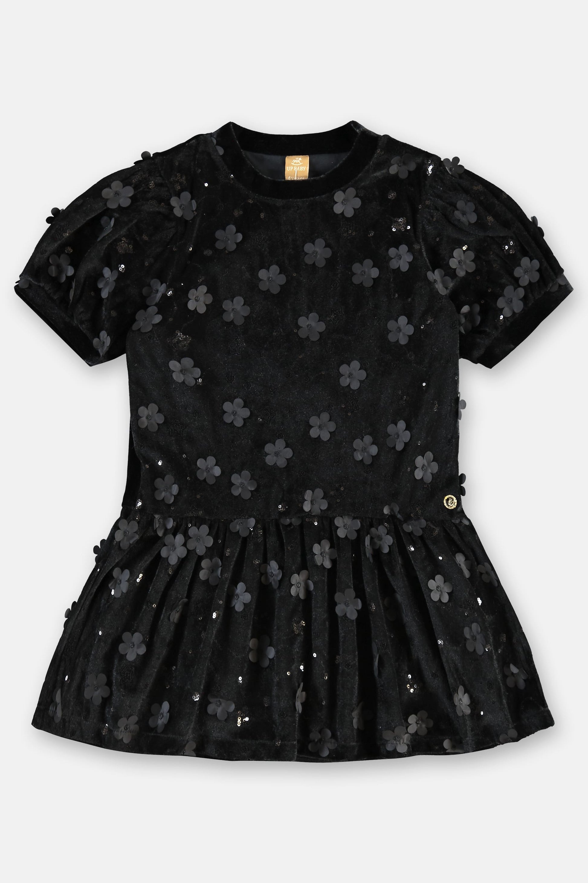 Vestido Infantil Veludo Preto Floral