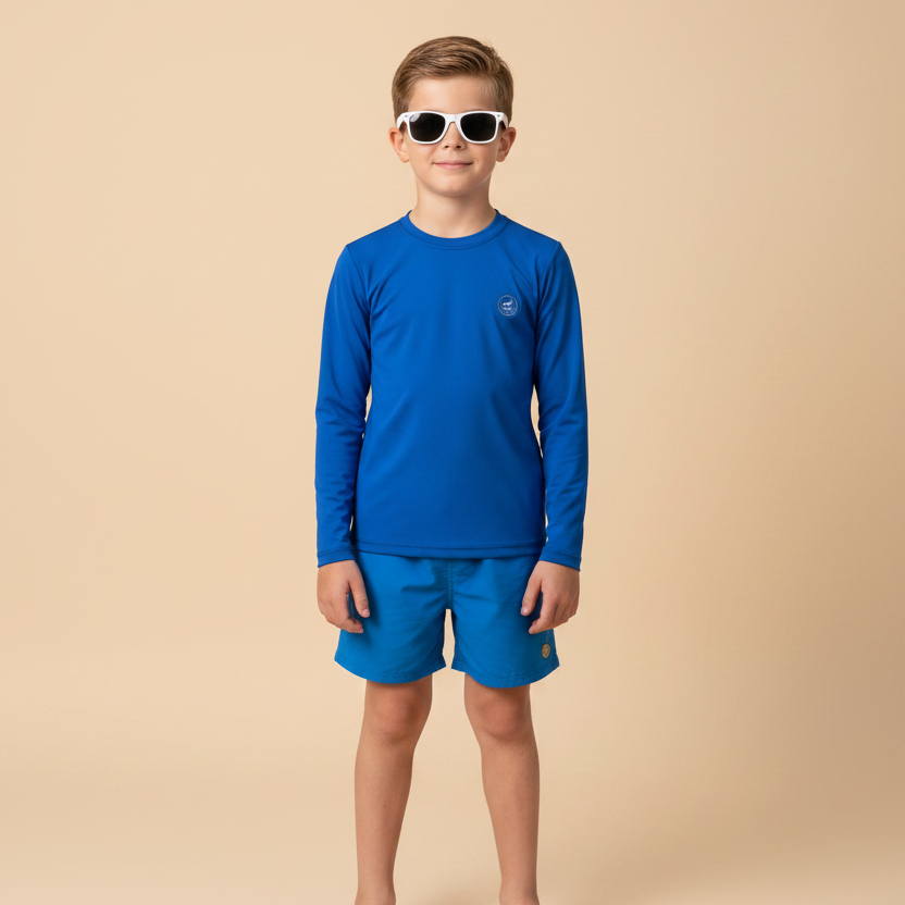 Blusa Manga Longa UV Infantil Azul Royal