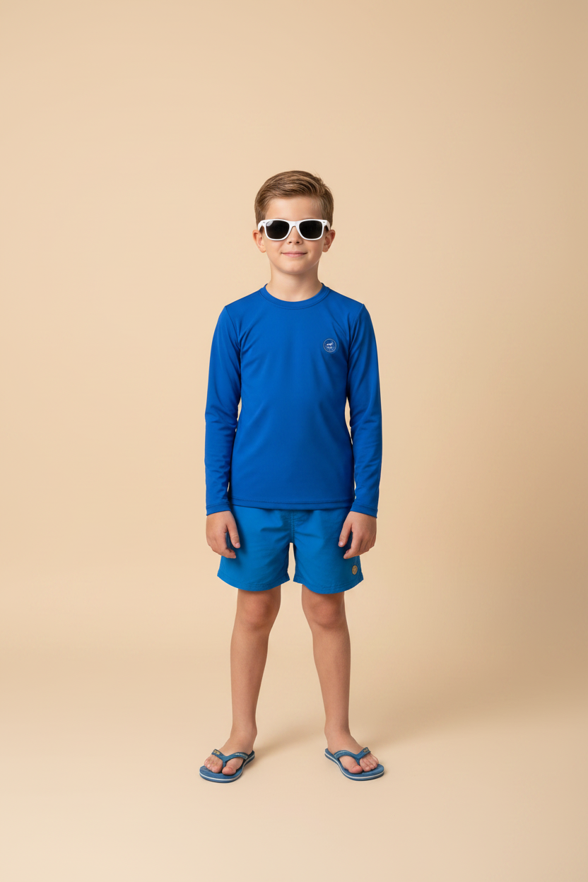 Blusa Manga Longa UV Infantil Azul Royal