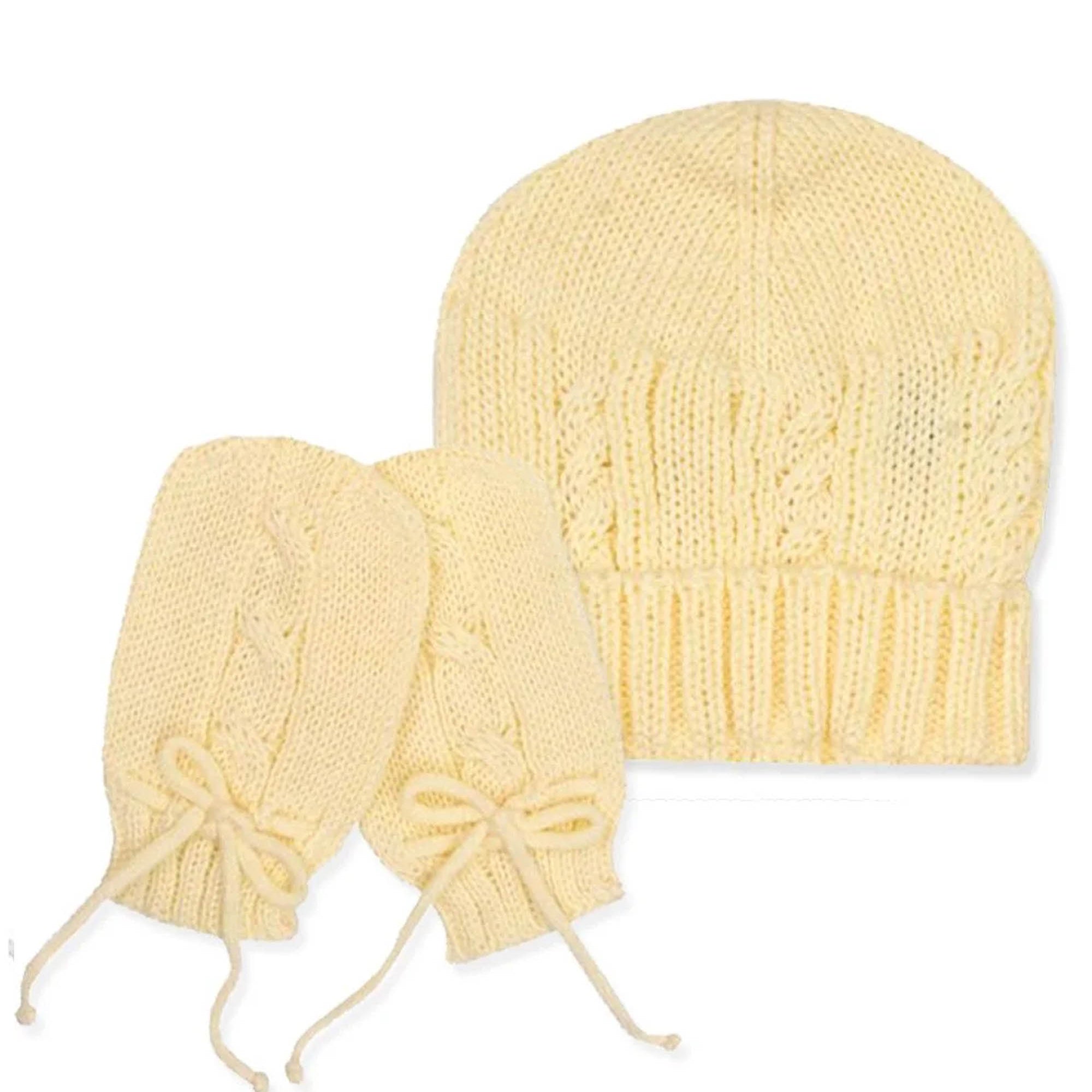 Kit de Gorro e Luva em Tricô para Recém Nascido Cor Amarelo — foto 1