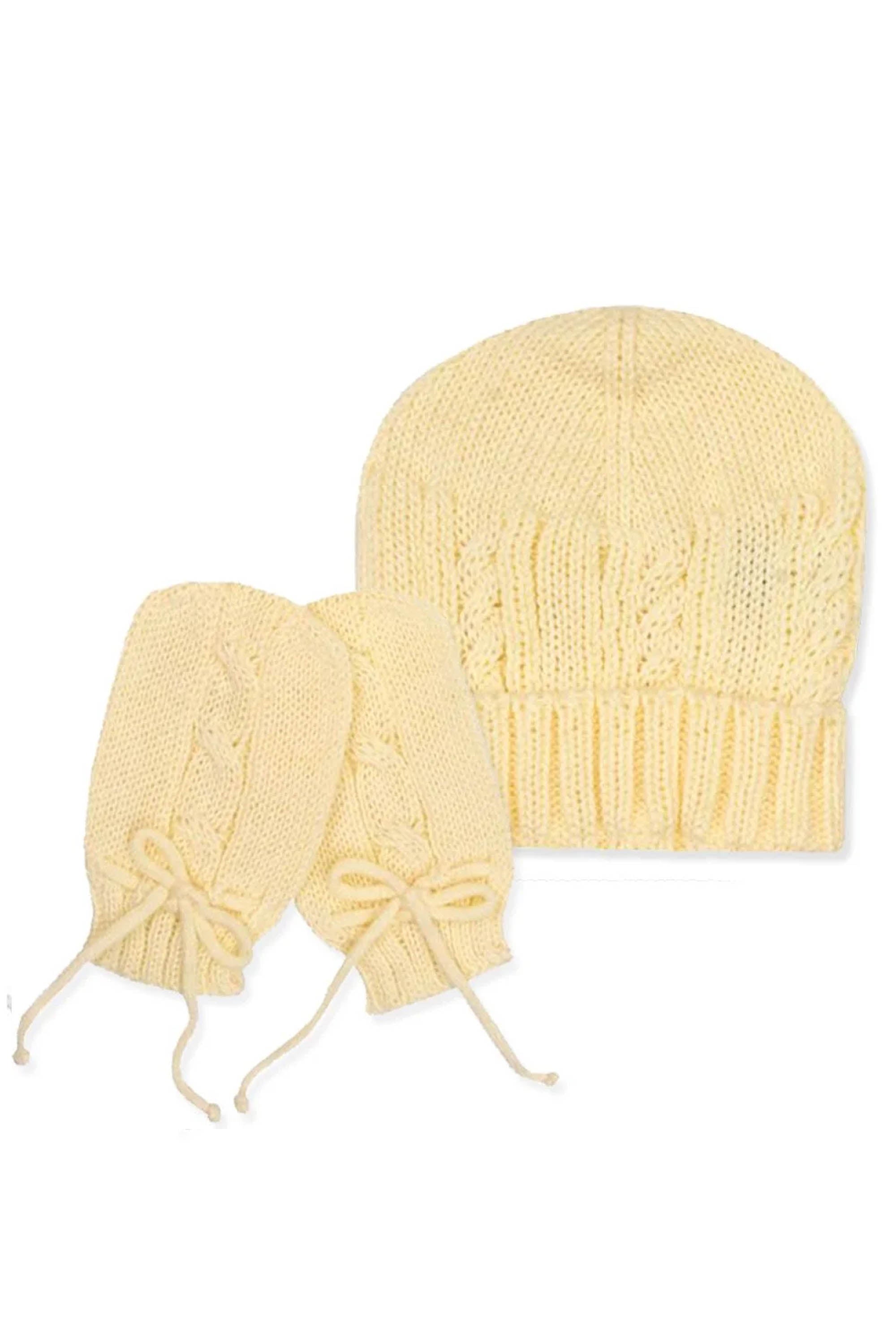 Kit de Gorro e Luva em Tricô para Recém Nascido Cor Amarelo — foto 1
