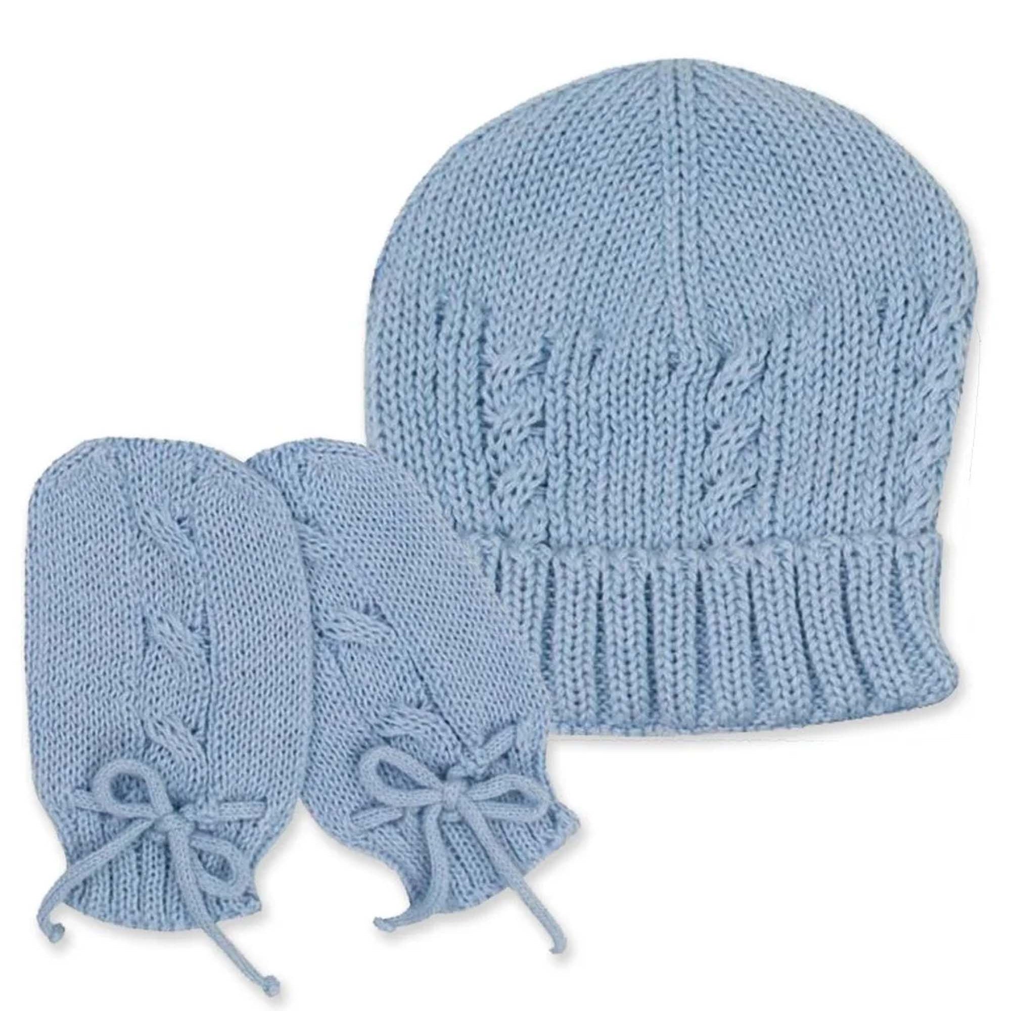 Kit de Gorro e Luva em Tricô para Recém Nascido Azul Claro — foto 1