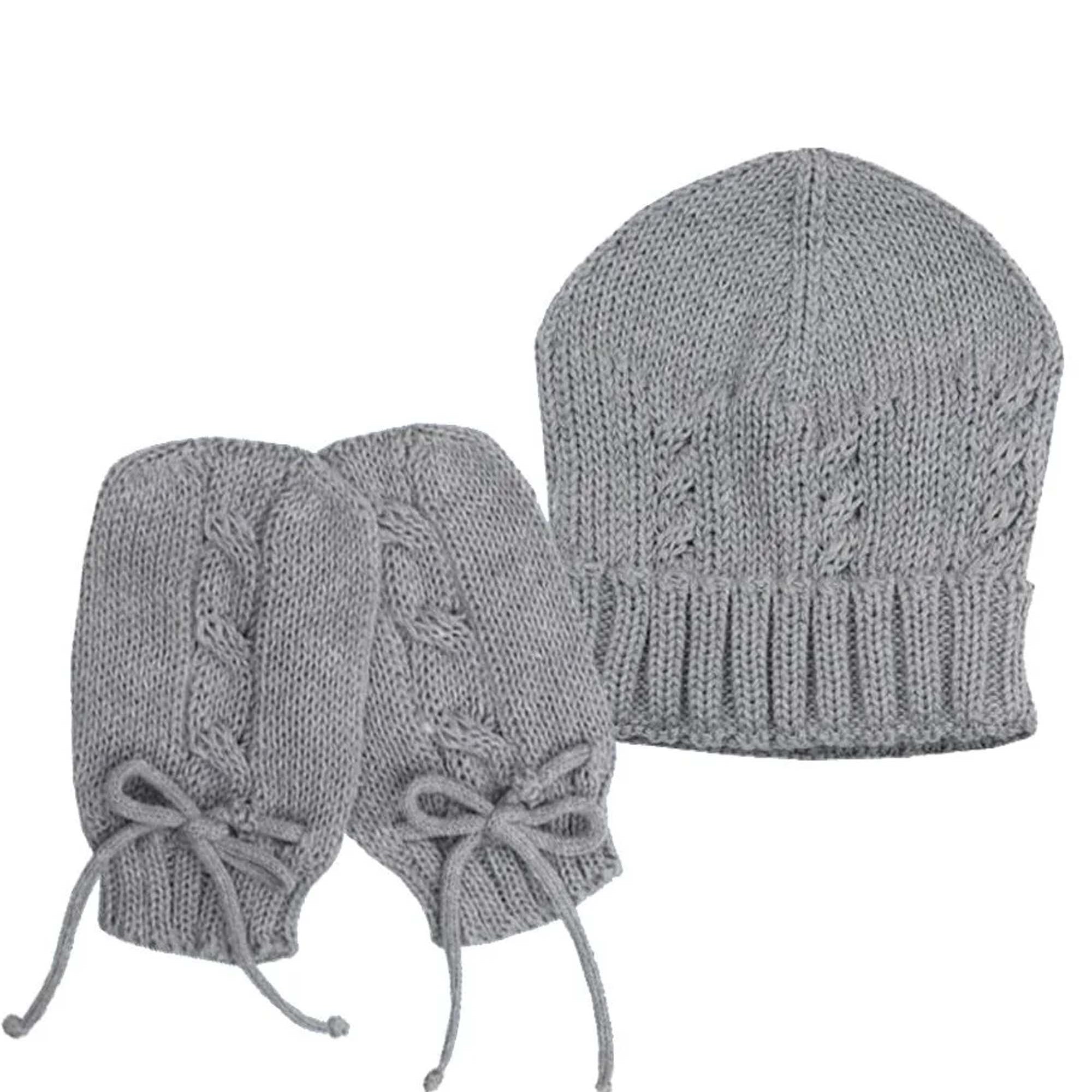 Kit de Gorro e Luva em Tricô para Recém Nascido Cor Cinza — foto 1