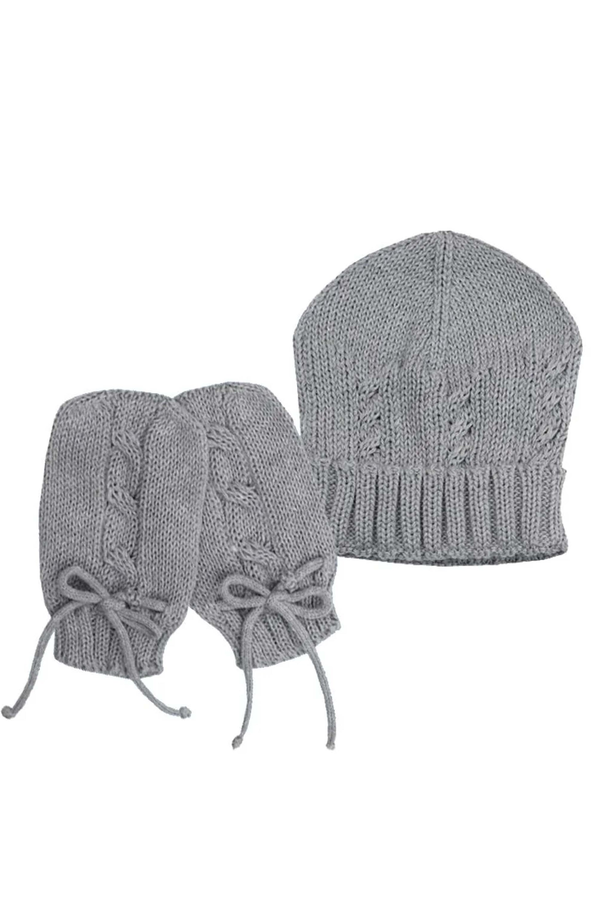 Kit de Gorro e Luva em Tricô para Recém Nascido Cor Cinza — foto 1