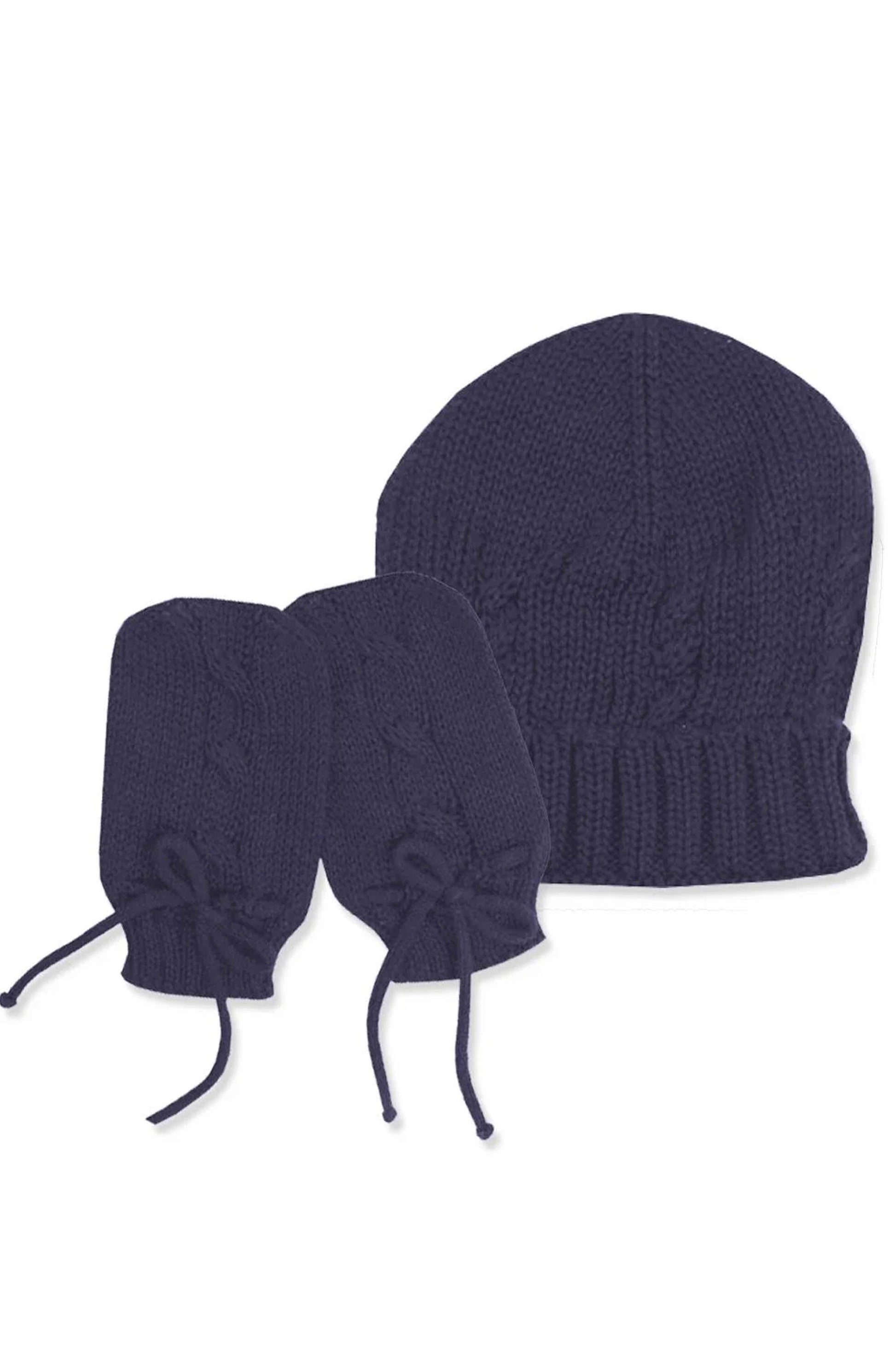 Kit de Gorro e Luva em Tricô para Recém Nascido Cor Azul Marinho — foto 1