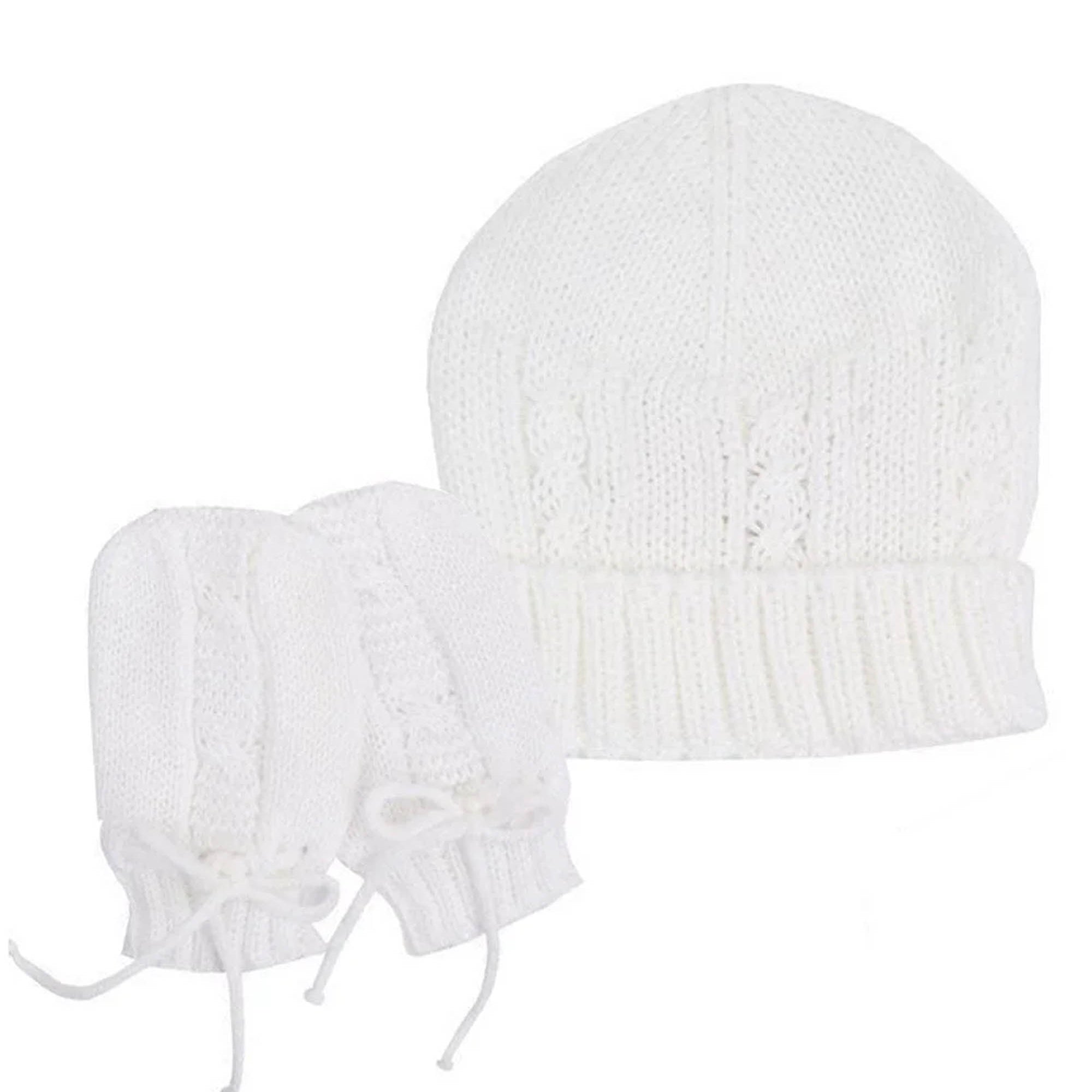 Kit de Gorro e Luva em Tricô para Recém Nascido Cor Branco — foto 1