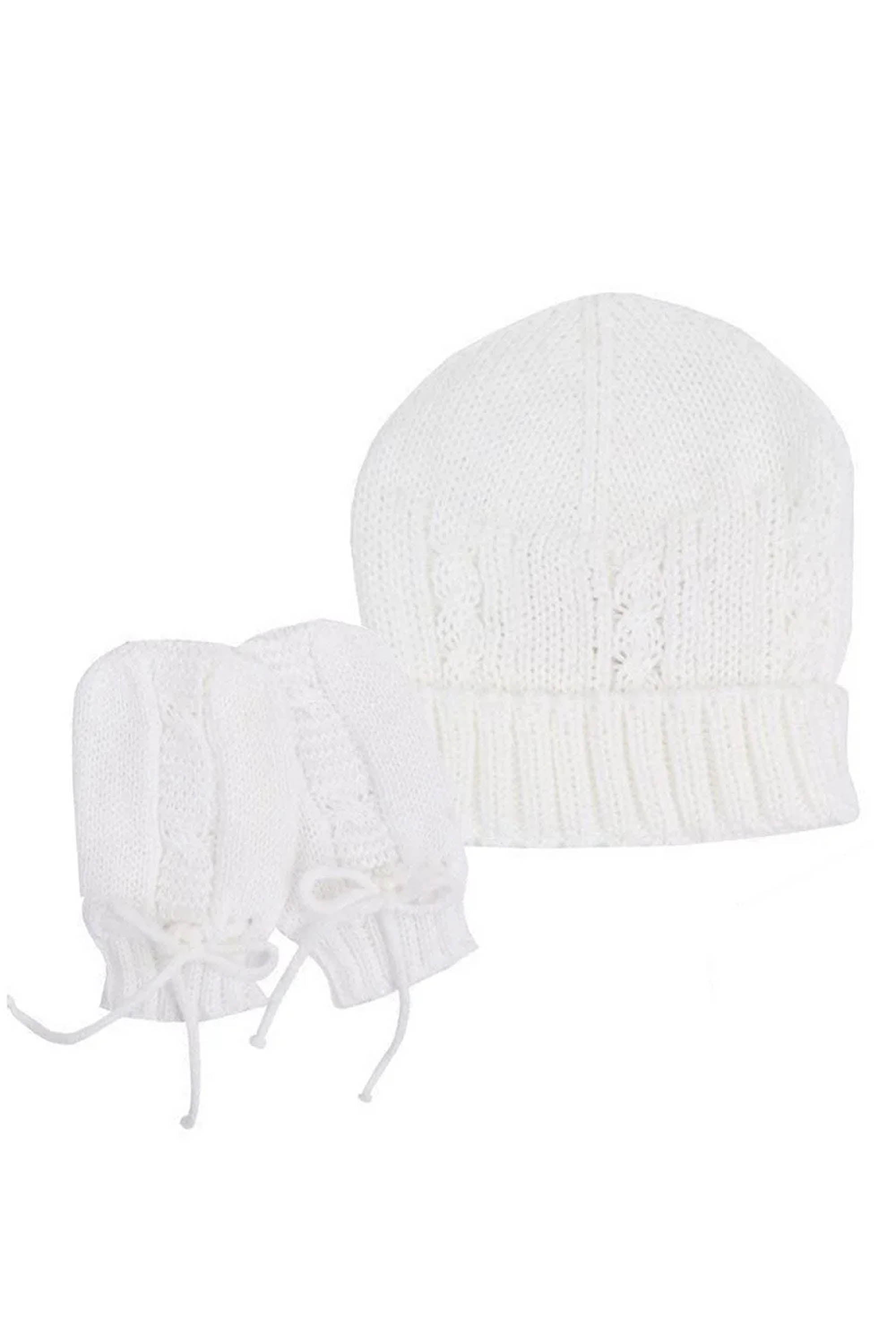 Kit de Gorro e Luva em Tricô para Recém Nascido Cor Branco — foto 1
