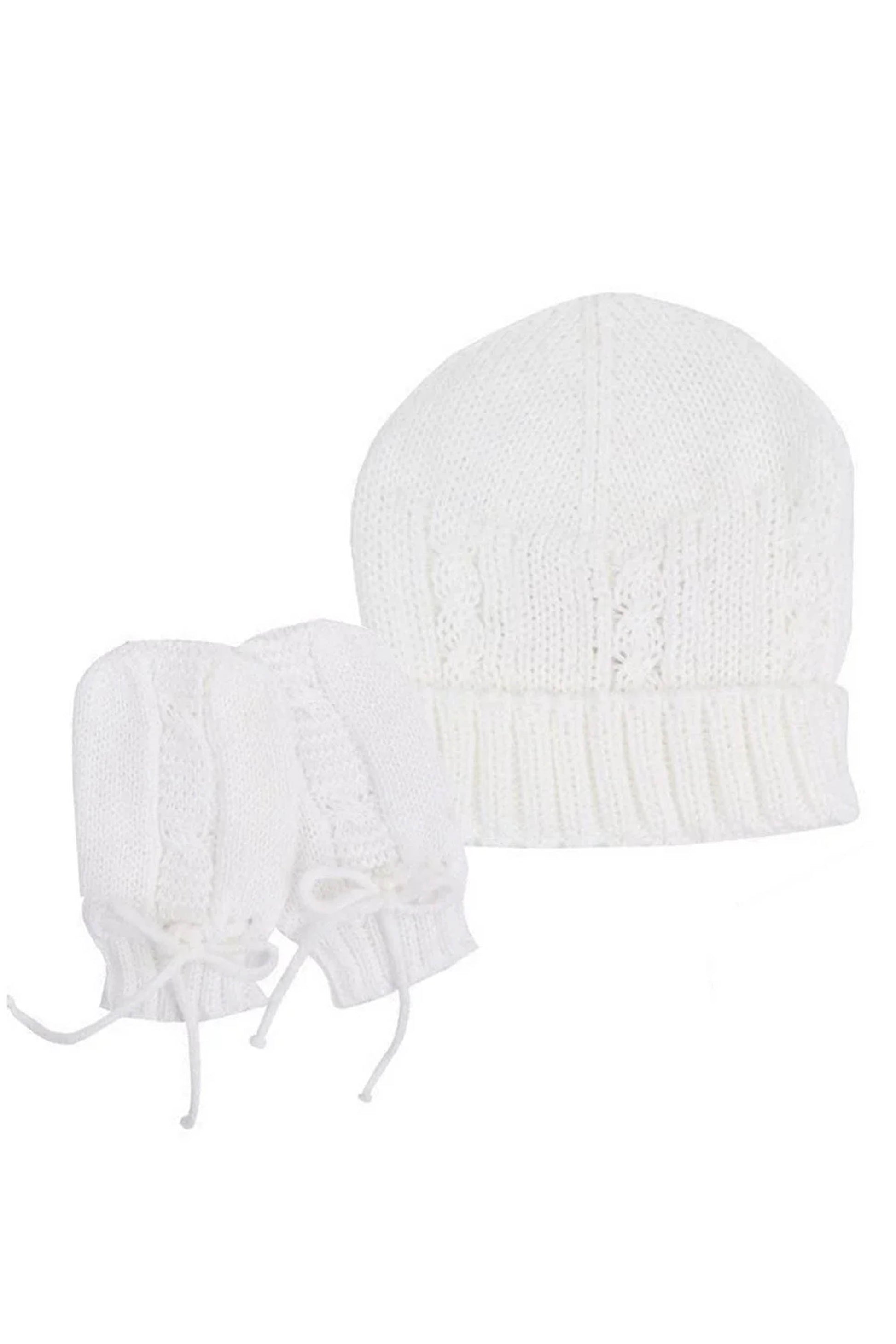 Kit de Gorro e Luva em Tricô para Recém Nascido Cor Branco — foto 1
