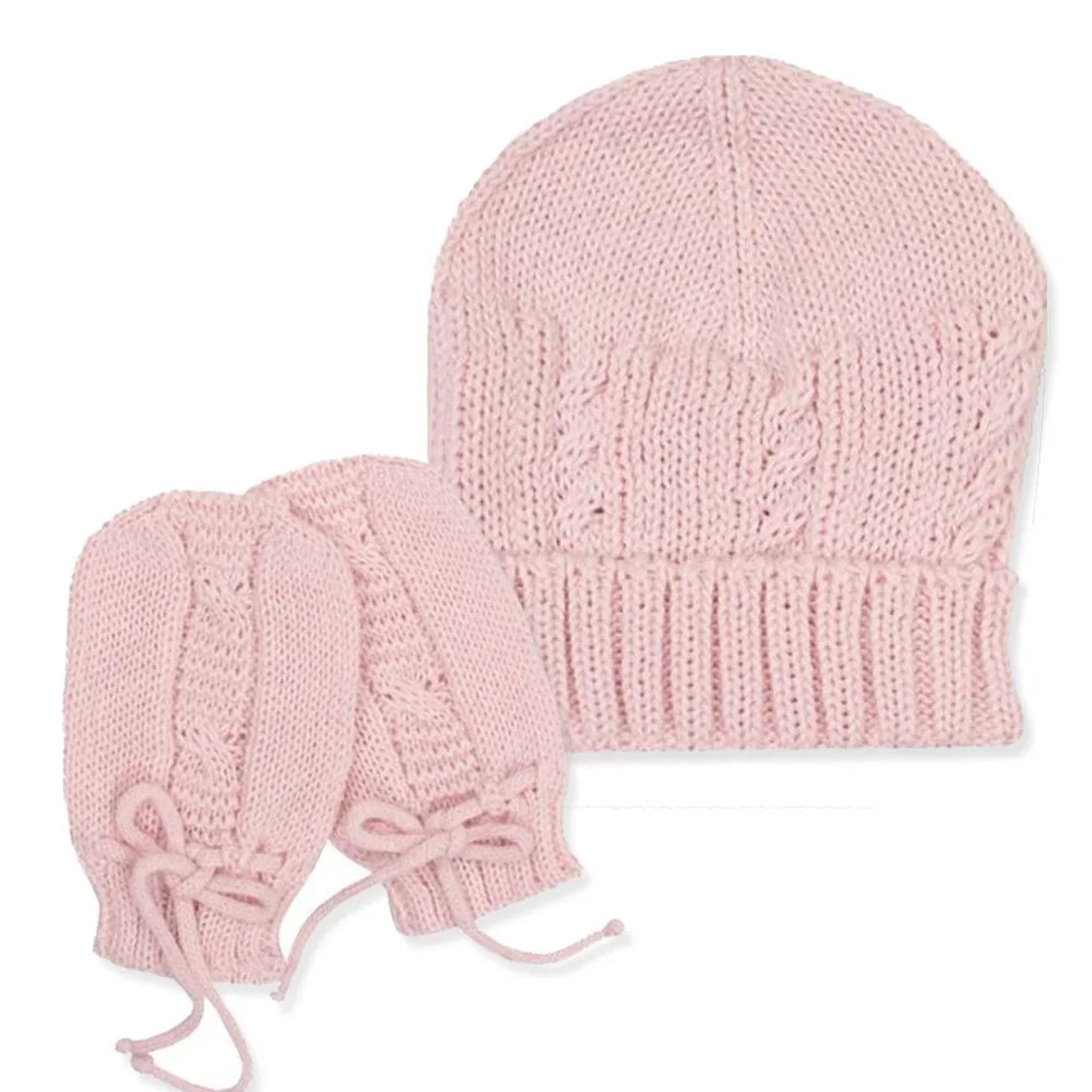 Kit de Gorro e Luva em Tricô para Recém Nascido Cor Rosa — foto 1