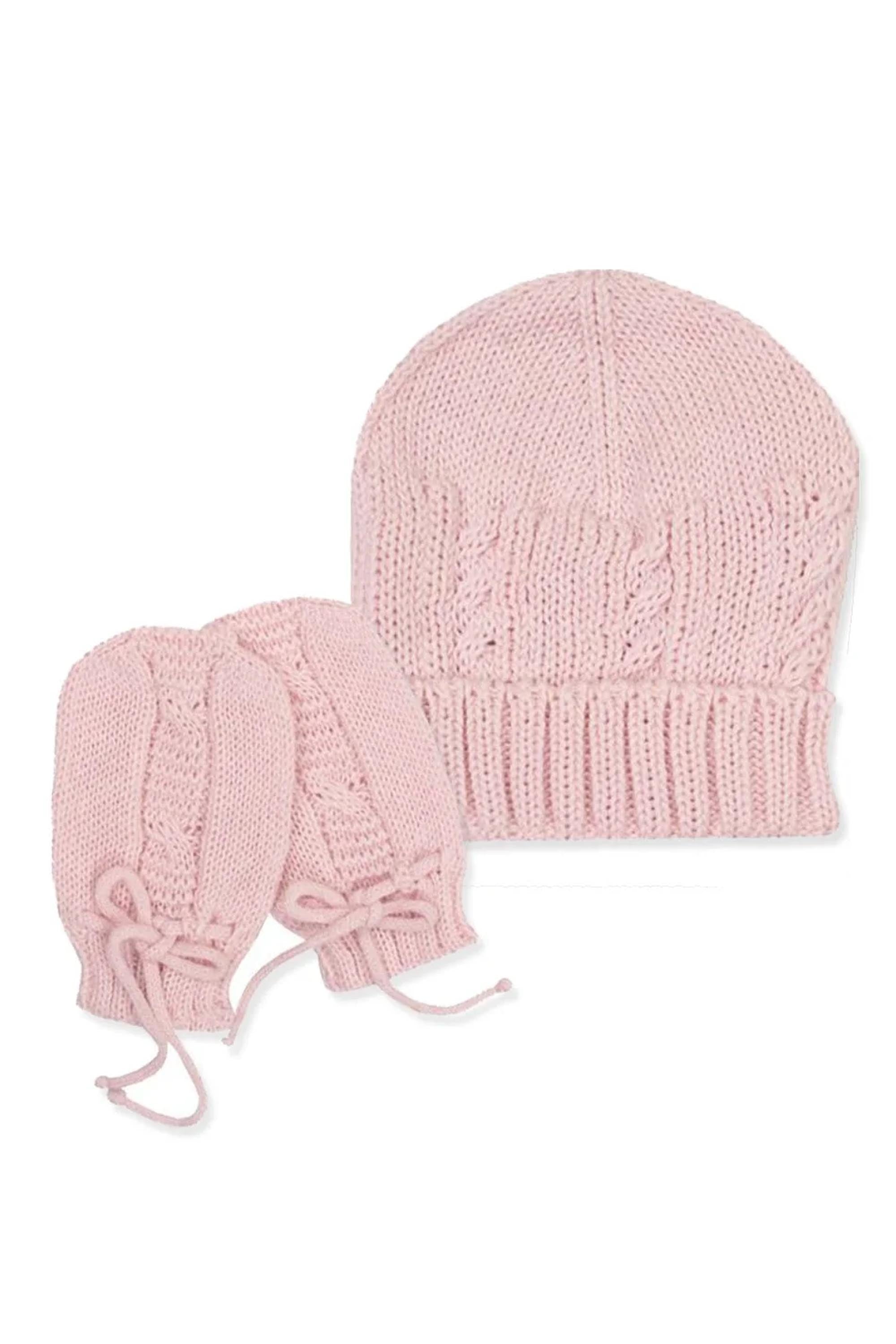 Kit de Gorro e Luva em Tricô para Recém Nascido Cor Rosa — foto 1