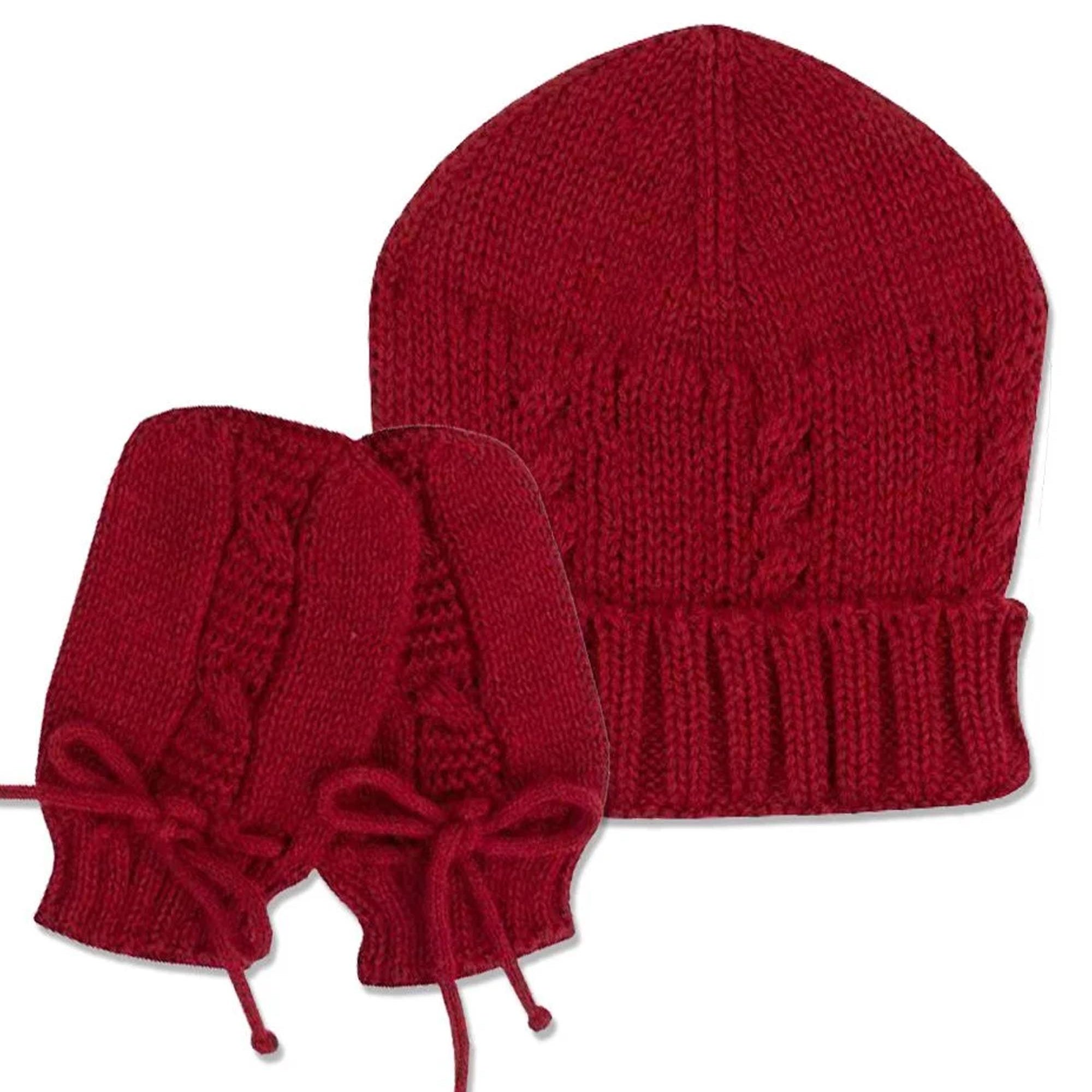 Kit Gorro e Luva em Tricô para Recém Nascido Vermelho — foto 1