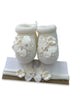 Kit de Sapatinho de Tricô e Faixa para Bebê Off White — foto 1