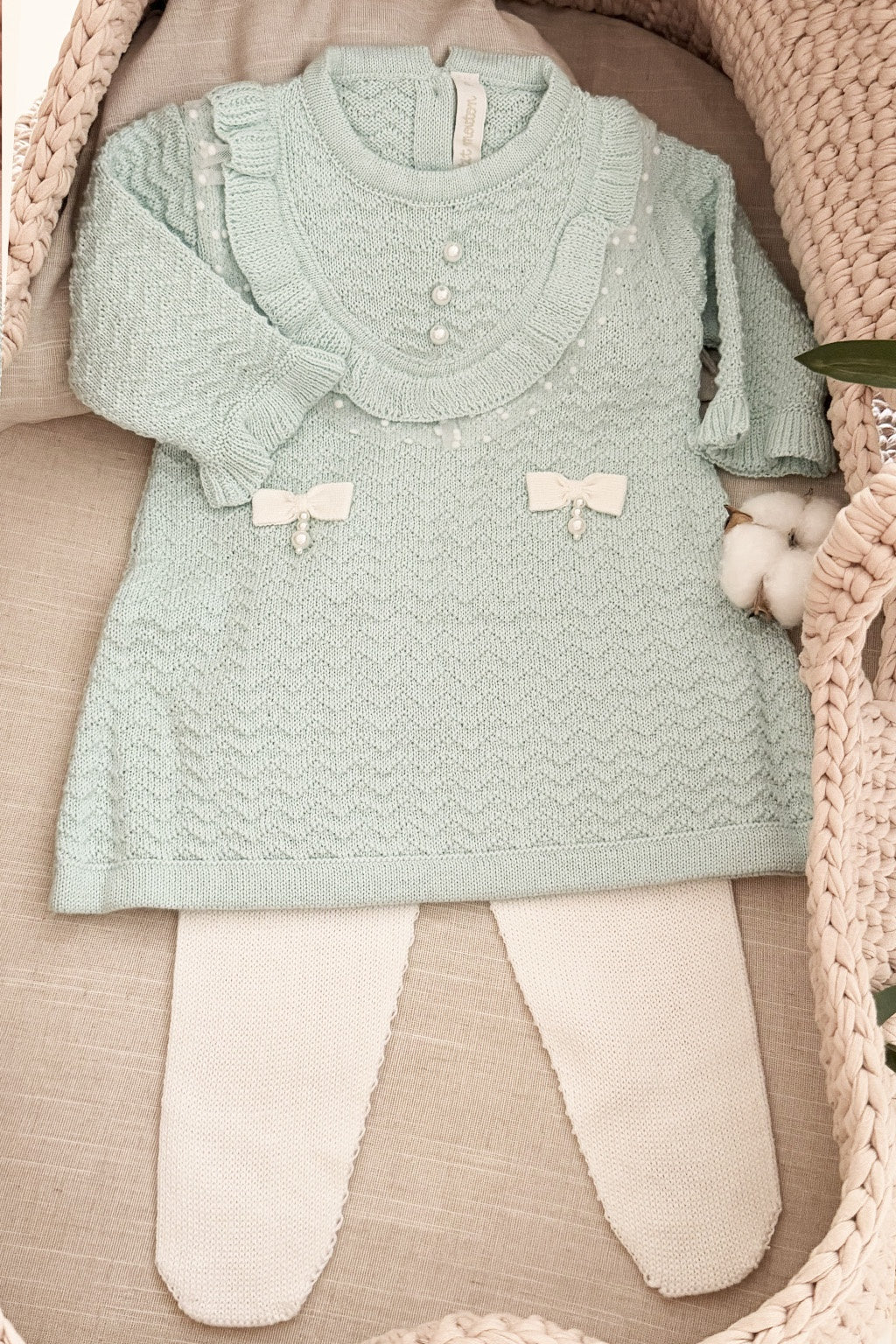 Saída de Maternidade - Vestido Alice com Renda Verde Pó