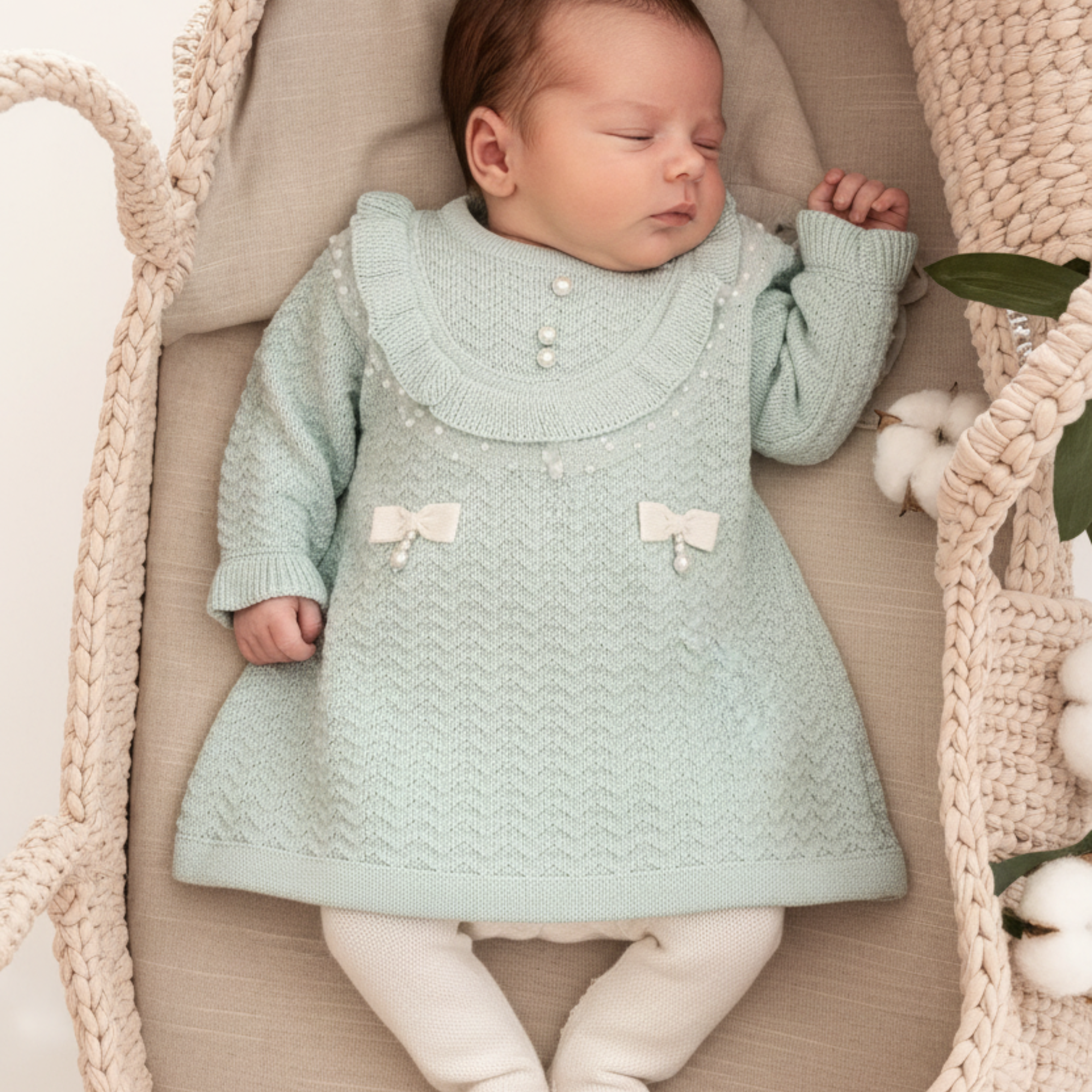 Saída de Maternidade - Vestido Alice com Renda Verde Pó