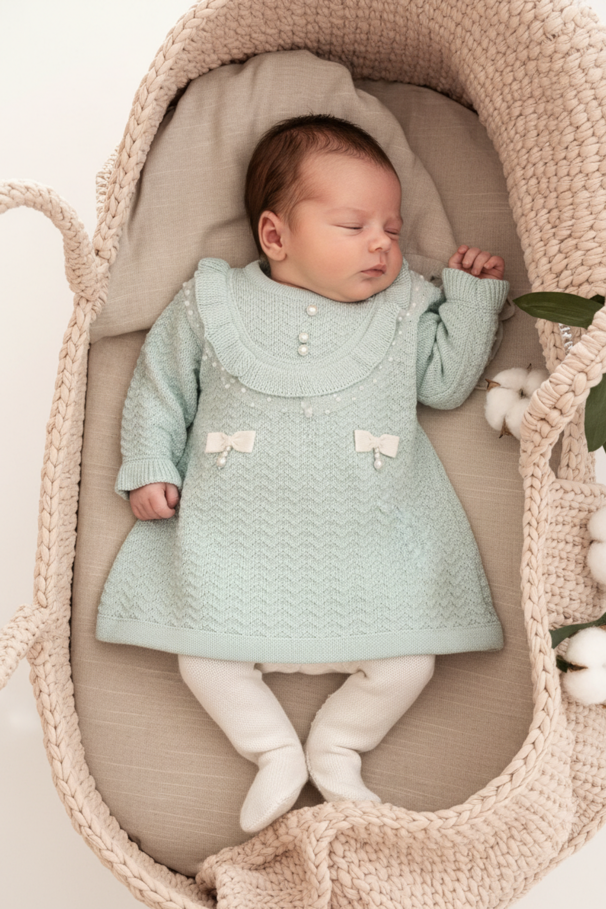 Saída de Maternidade - Vestido Alice com Renda Verde Pó