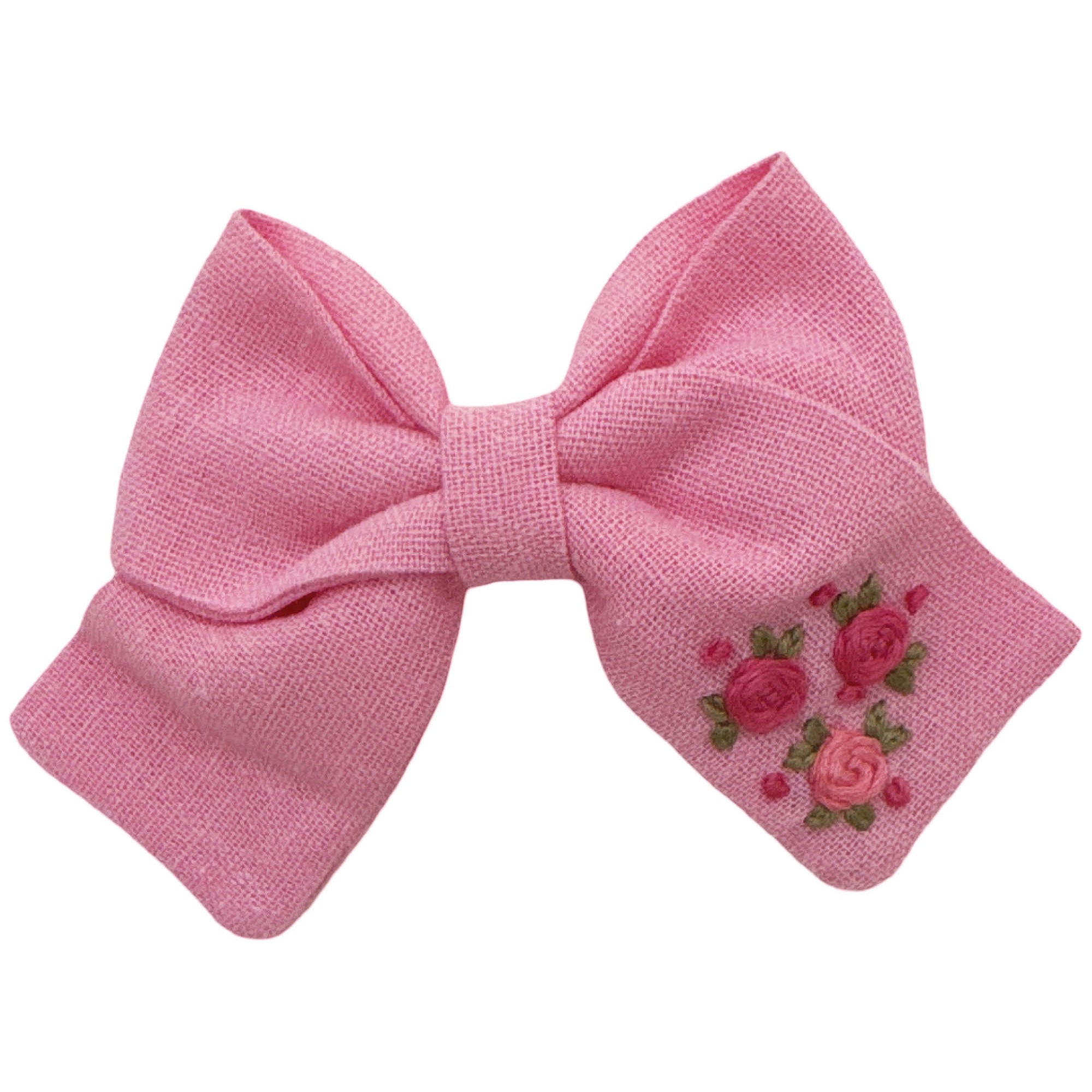 Laço Infantil Celina M Rosa Chiclete com Bordado de Flores — foto 1