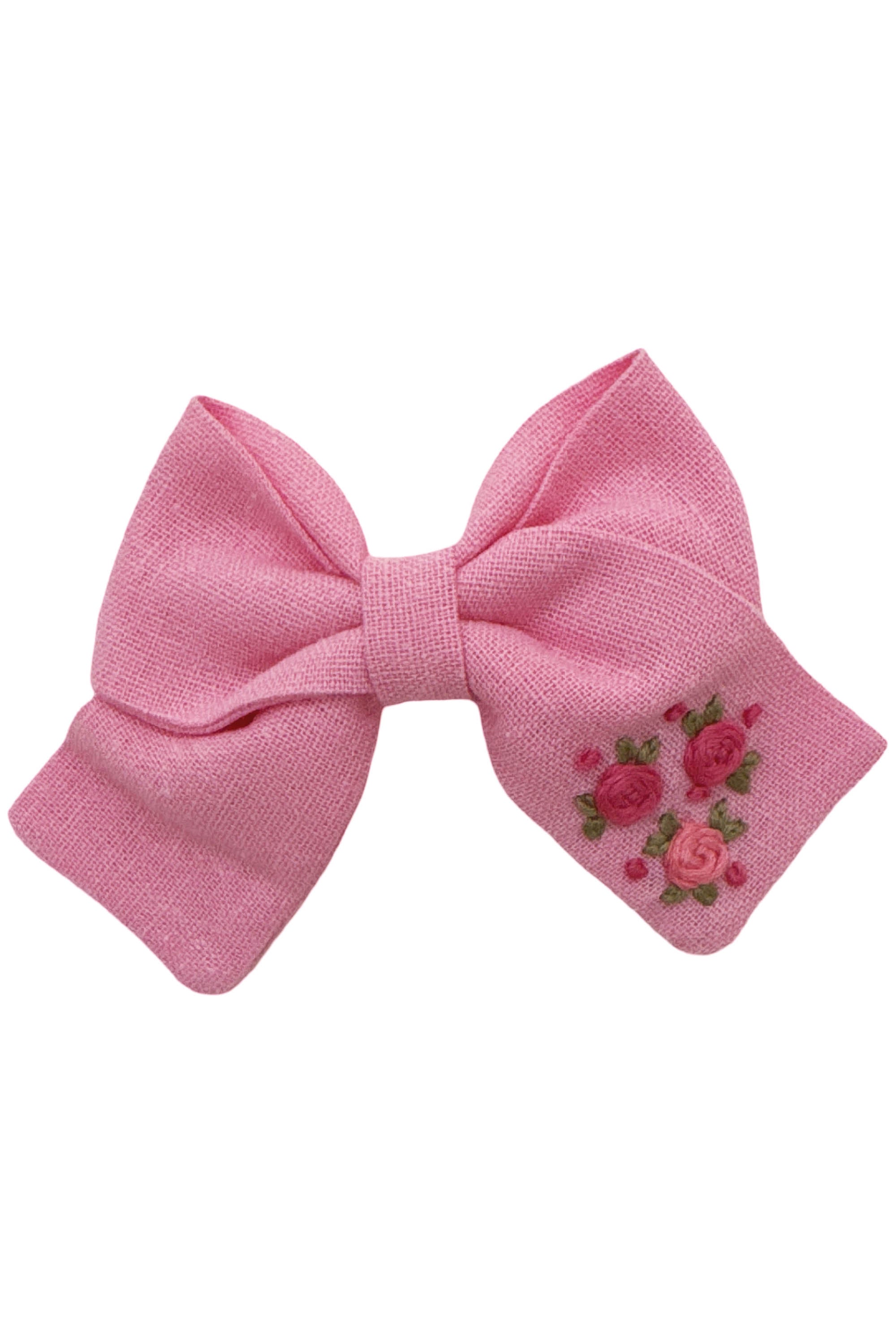 Laço Infantil Celina M Rosa Chiclete com Bordado de Flores — foto 1