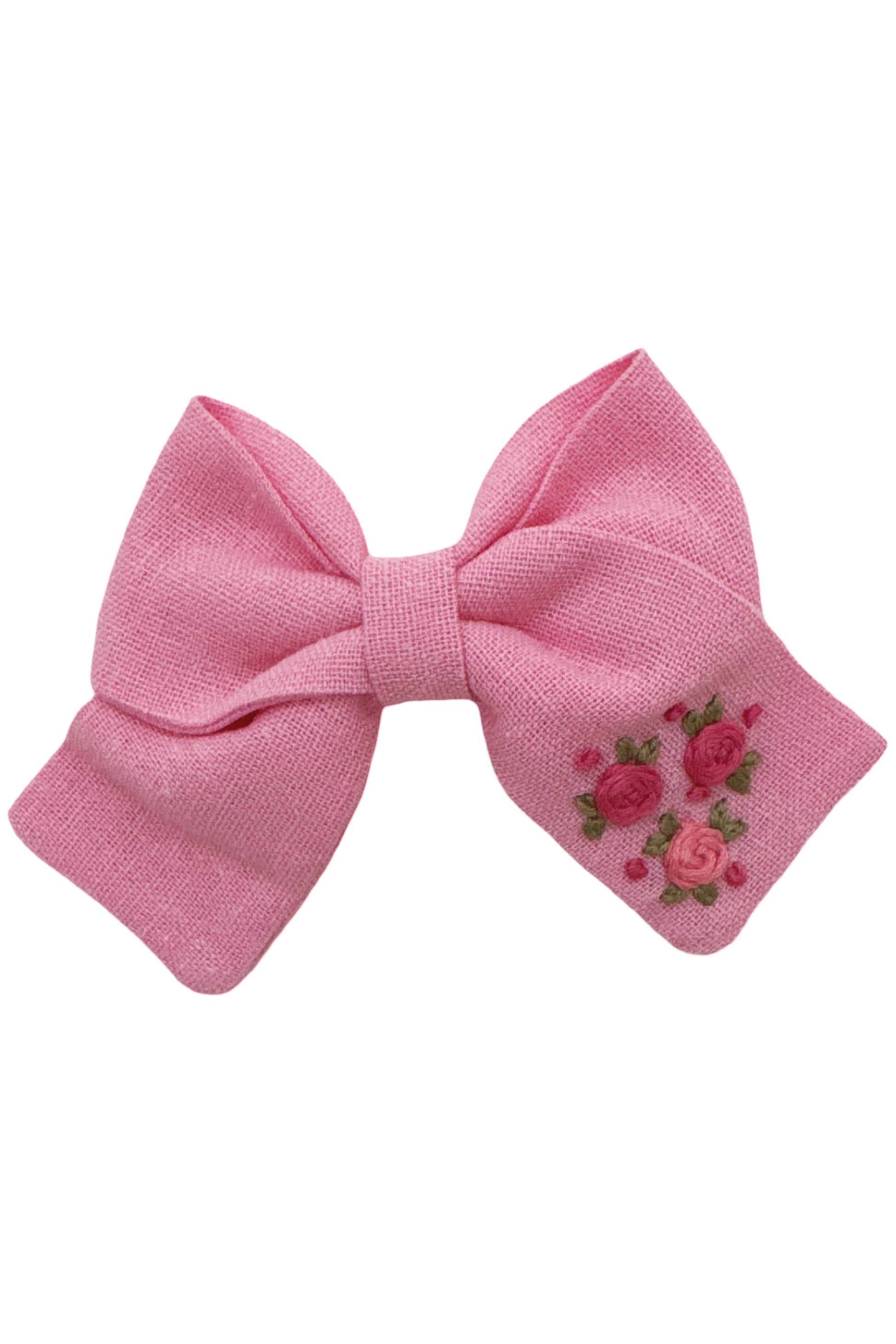 Laço Infantil Celina M Rosa Chiclete com Bordado de Flores — foto 1