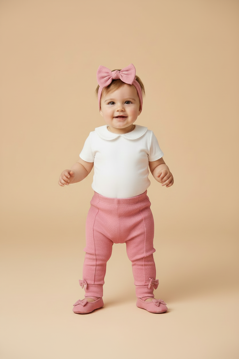 Calça Legging Infantil Tricot Rosa Estilo Montaria