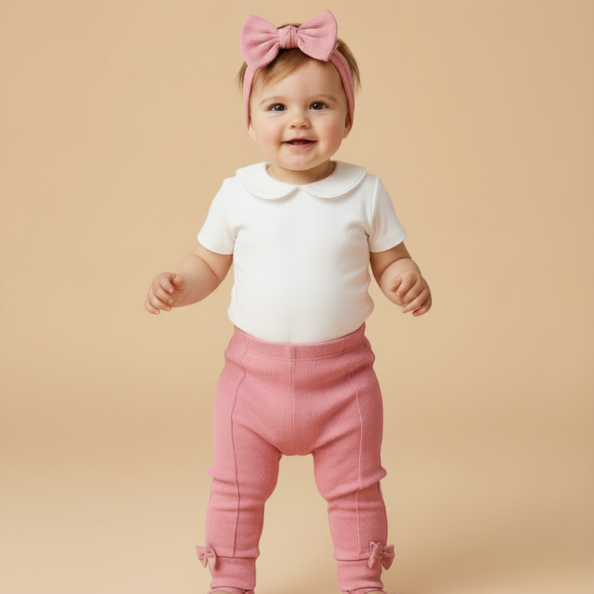 Calça Legging Infantil Tricot Rosa Estilo Montaria